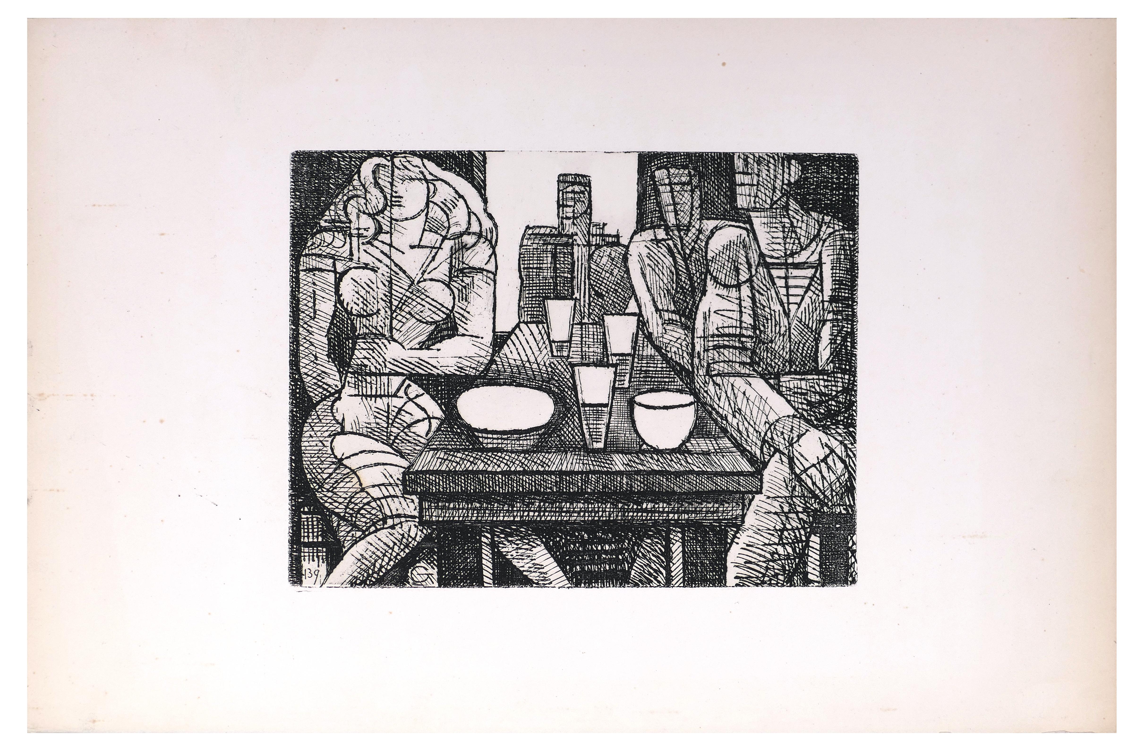 Tavern - Original Etching by Marcel Gromaire - 1952