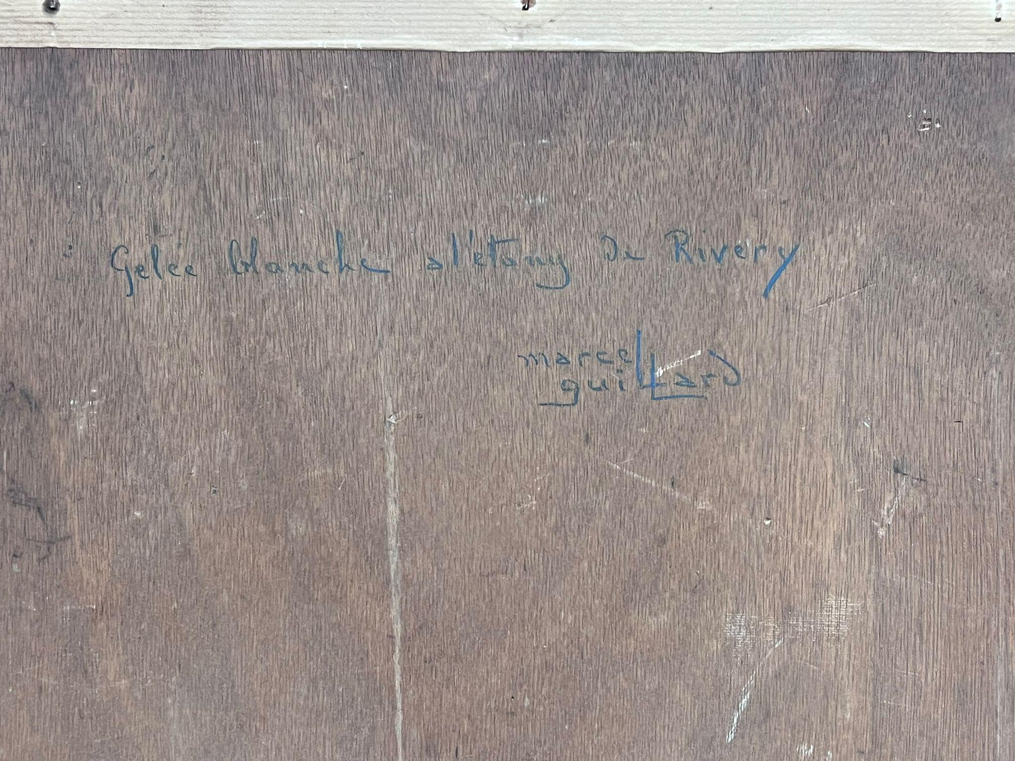 Gran óleo francés postimpresionista firmado Lago del bosque Colores pastel malhumorados en venta 5