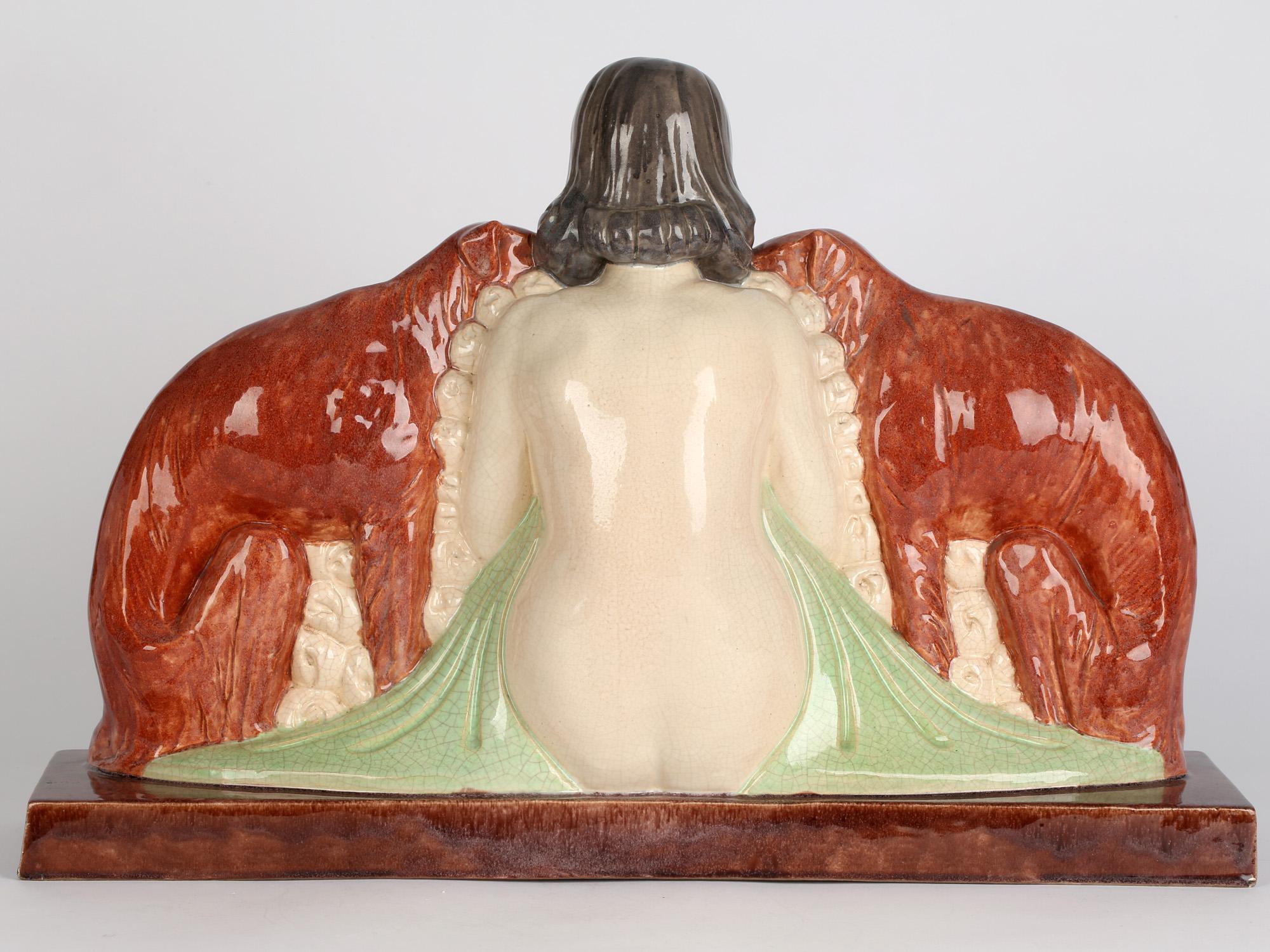 Sculpture en poterie Art Déco Girl & Borzoi de Marcel Guillard pour Etling Paris en vente 3
