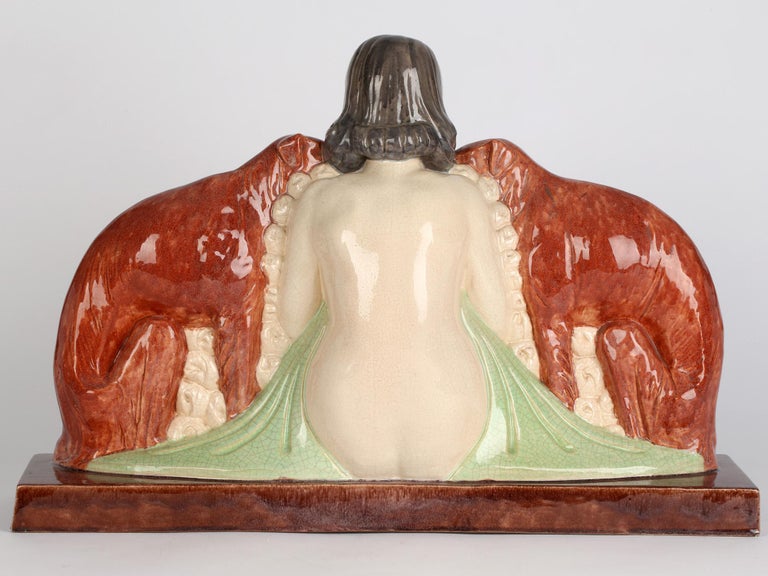 Marcel Guillard Art Deco Girl & Borzoi Pottery Sculpture for Etling Paris For Sale 5