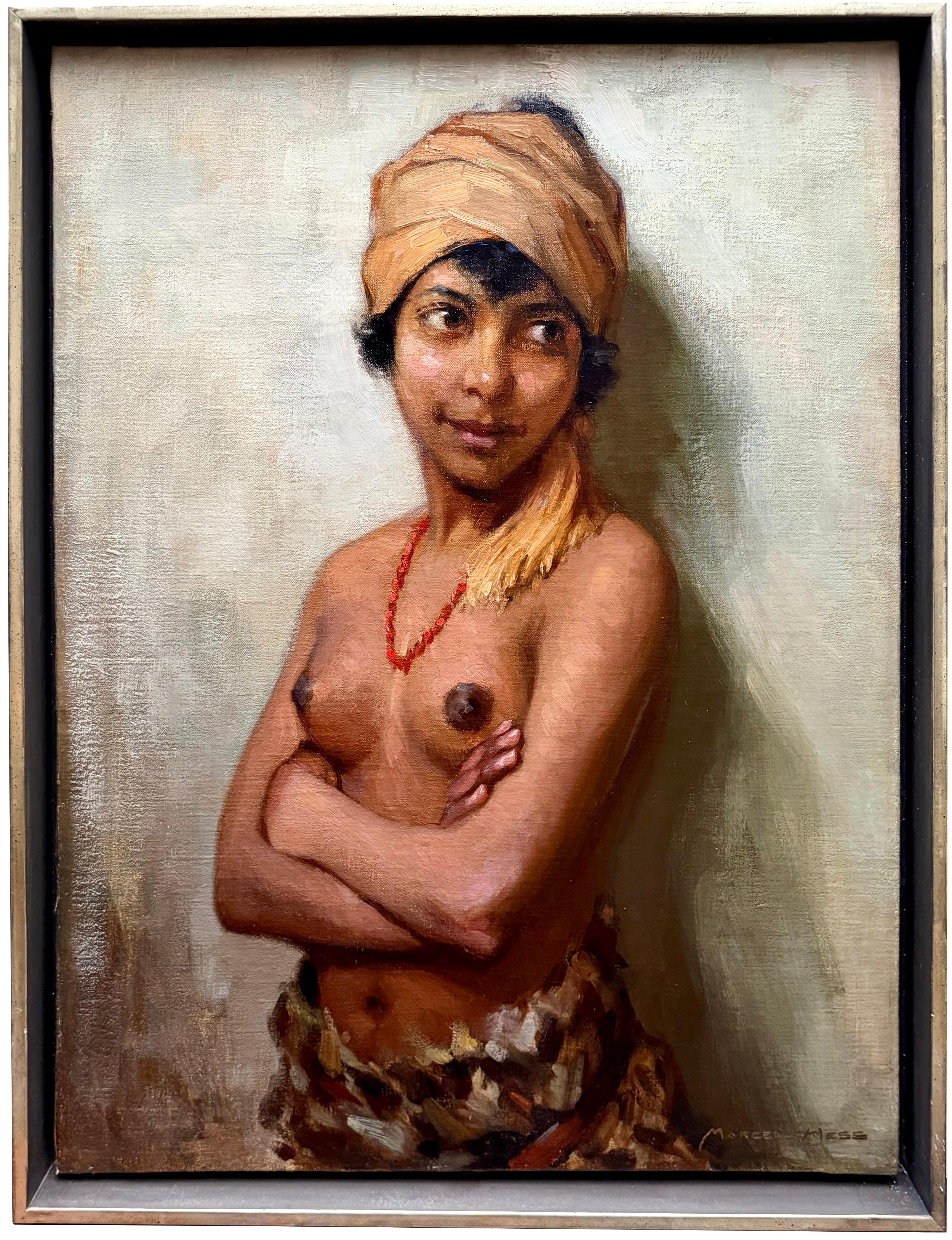 Marcel Hess
Brussels 1873 – 1948 Grimbergen
Belgian Painter

'Oriental Girl in Turban'

Signature: signed lower right 'Marcel Hess'
Medium: oil on canvas
Dimensions: image size 74 x 56 cm, frame size 77,5 x 60 cm

Biography: Marcel Hess was a