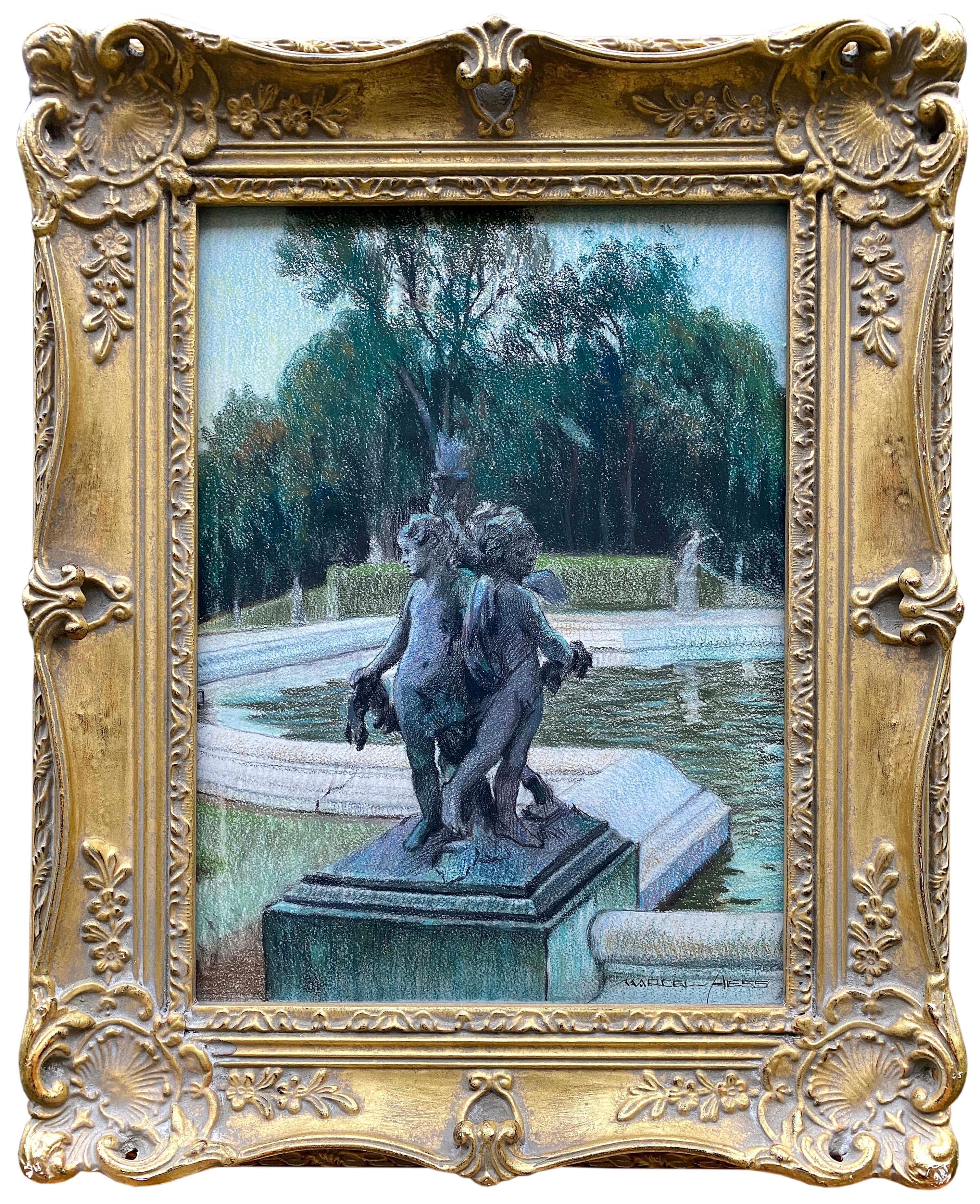 Trois anges dans une scène de parc, Marcel Hess, Bruxelles 1878 - 1948 Grimbergen