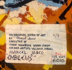 Emblems, Rare Large Dada Hand Woven Israeli Aubusson Wool Tapestry Wall Hanging