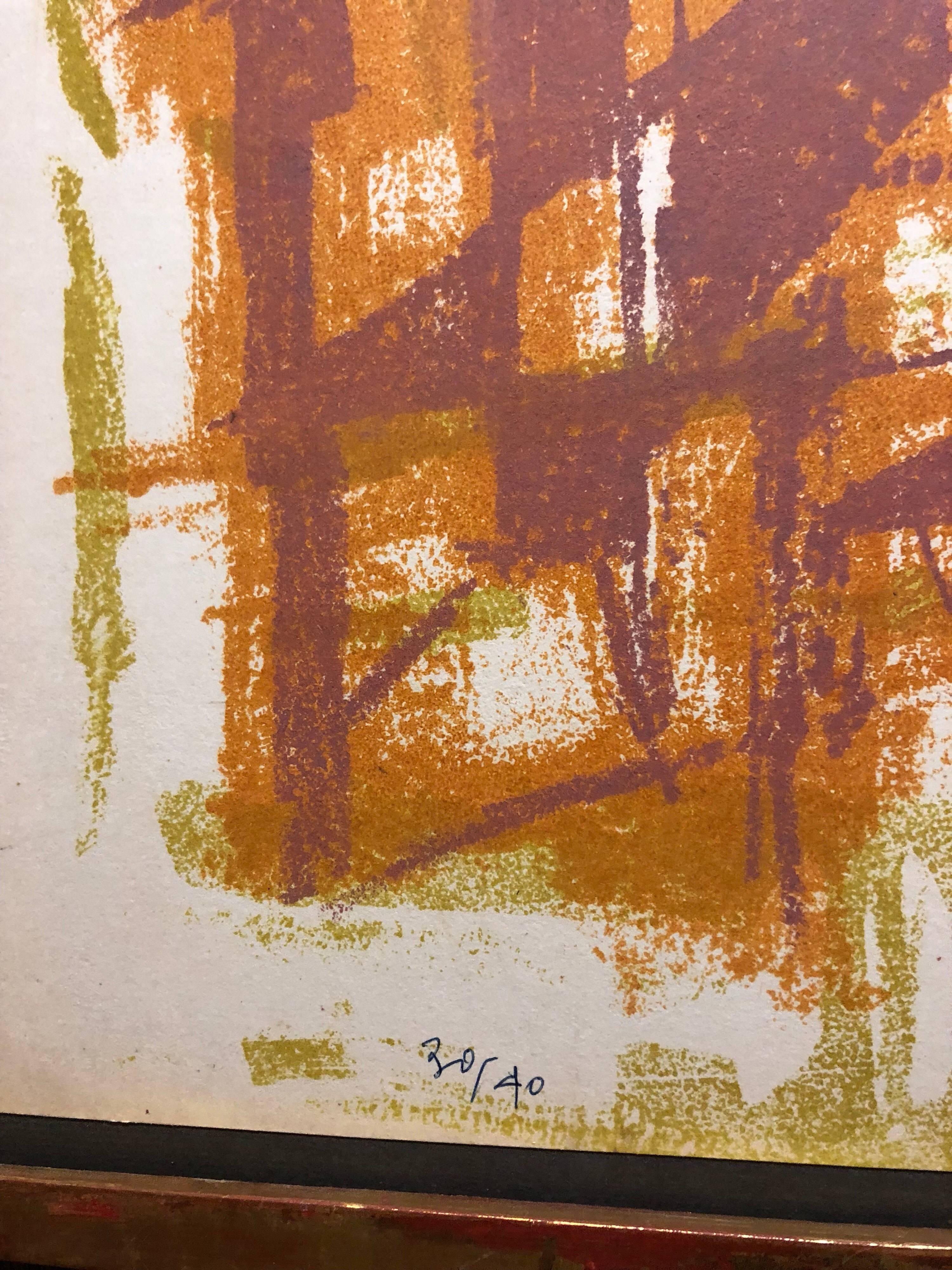 Artista DADA Figure astratte Stampa litografica serigrafica Modernista israeliana - Abstract Print Beige di Marcel Janco