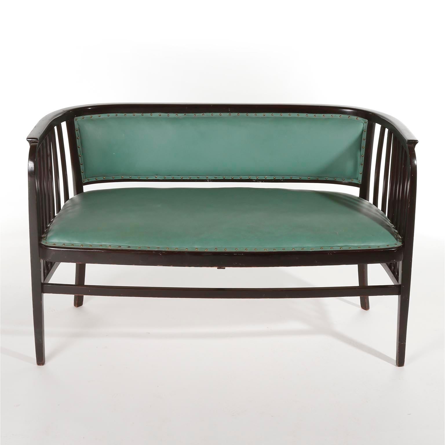 Marcel Kammerer Seating Set Salon Suite, Thonet, Turquoise Green Leather, 1910 2