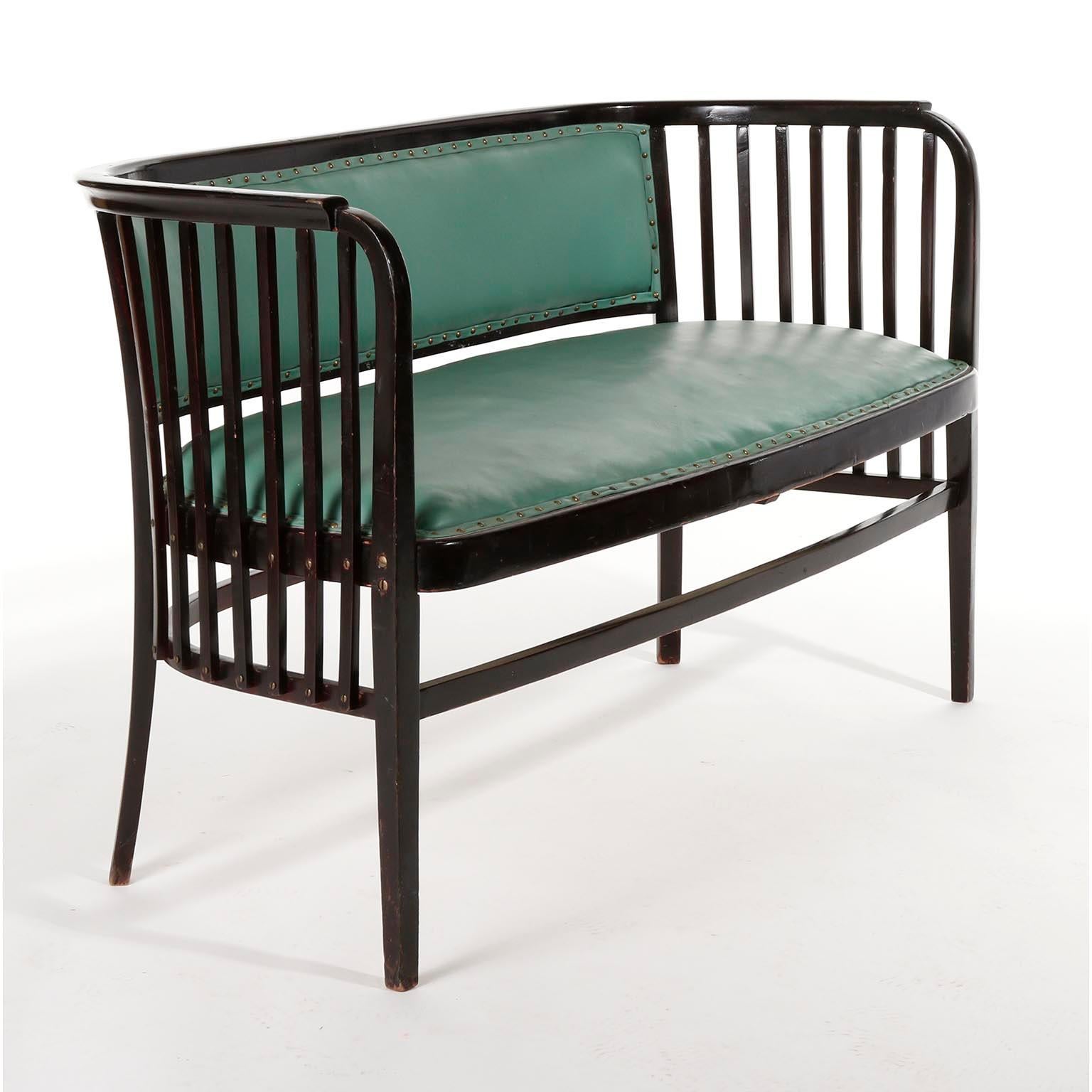 Marcel Kammerer Seating Set Salon Suite, Thonet, Turquoise Green Leather, 1910 3