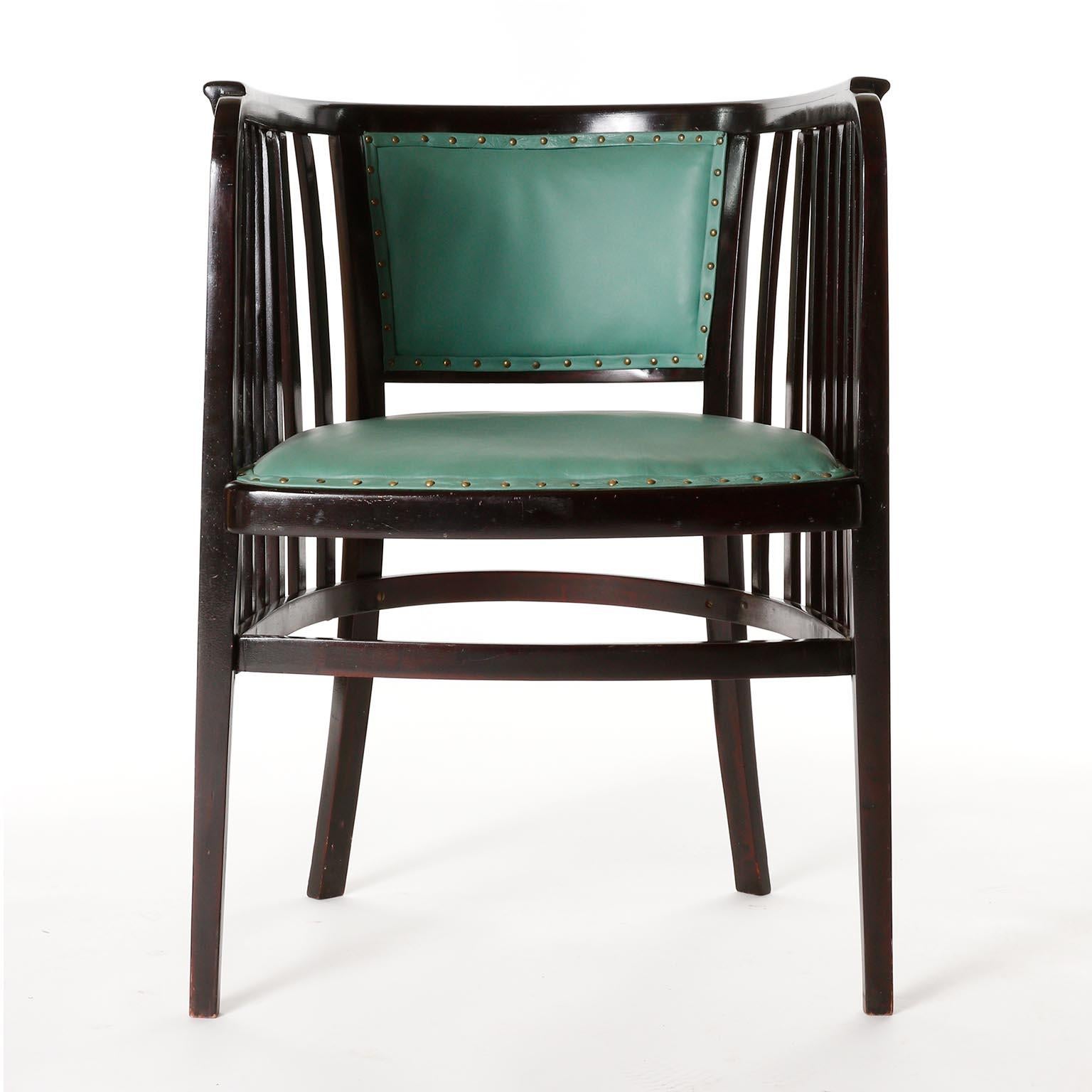 Austrian Marcel Kammerer Seating Set Salon Suite, Thonet, Turquoise Green Leather, 1910