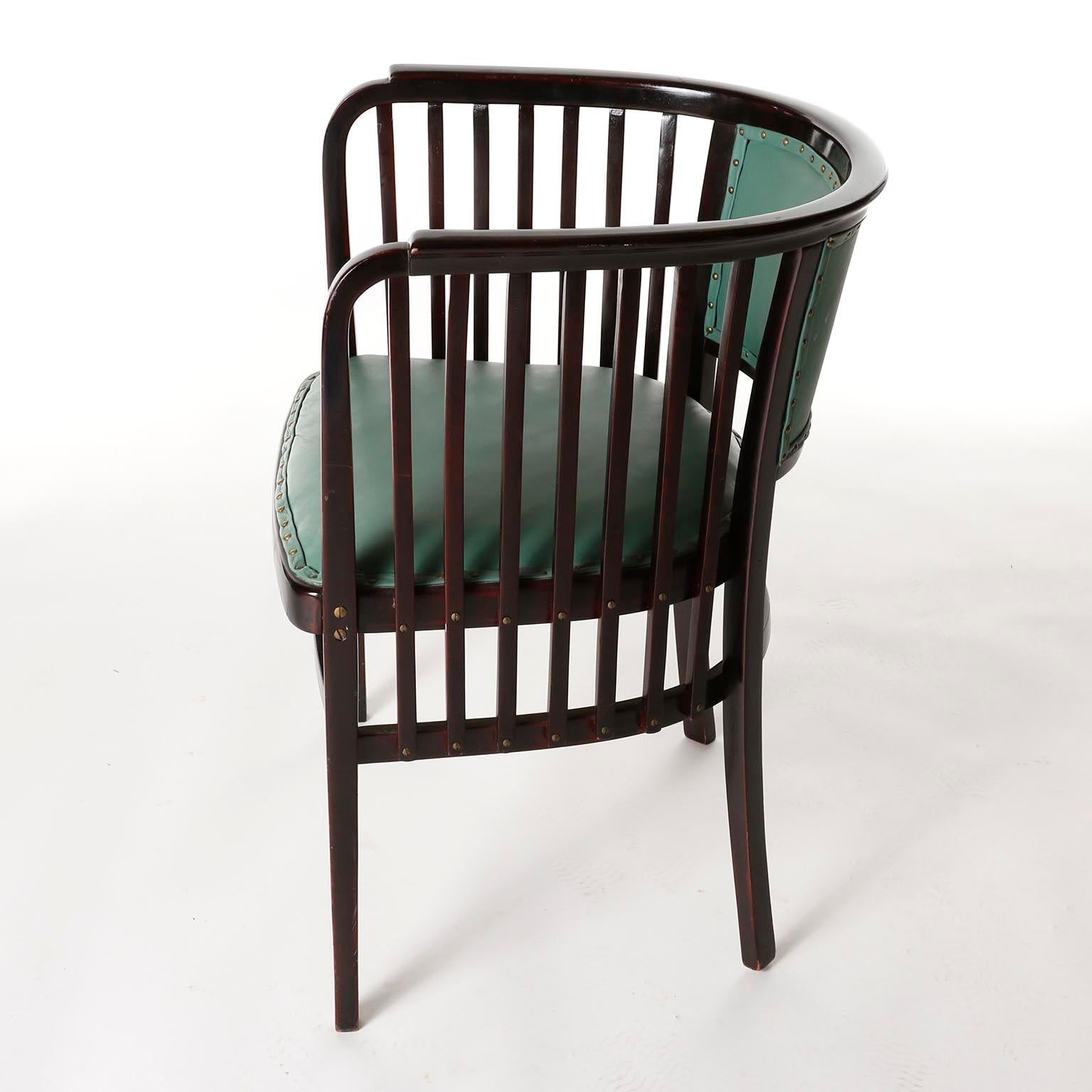 Marcel Kammerer Seating Set Salon Suite, Thonet, Turquoise Green Leather, 1910 For Sale 1