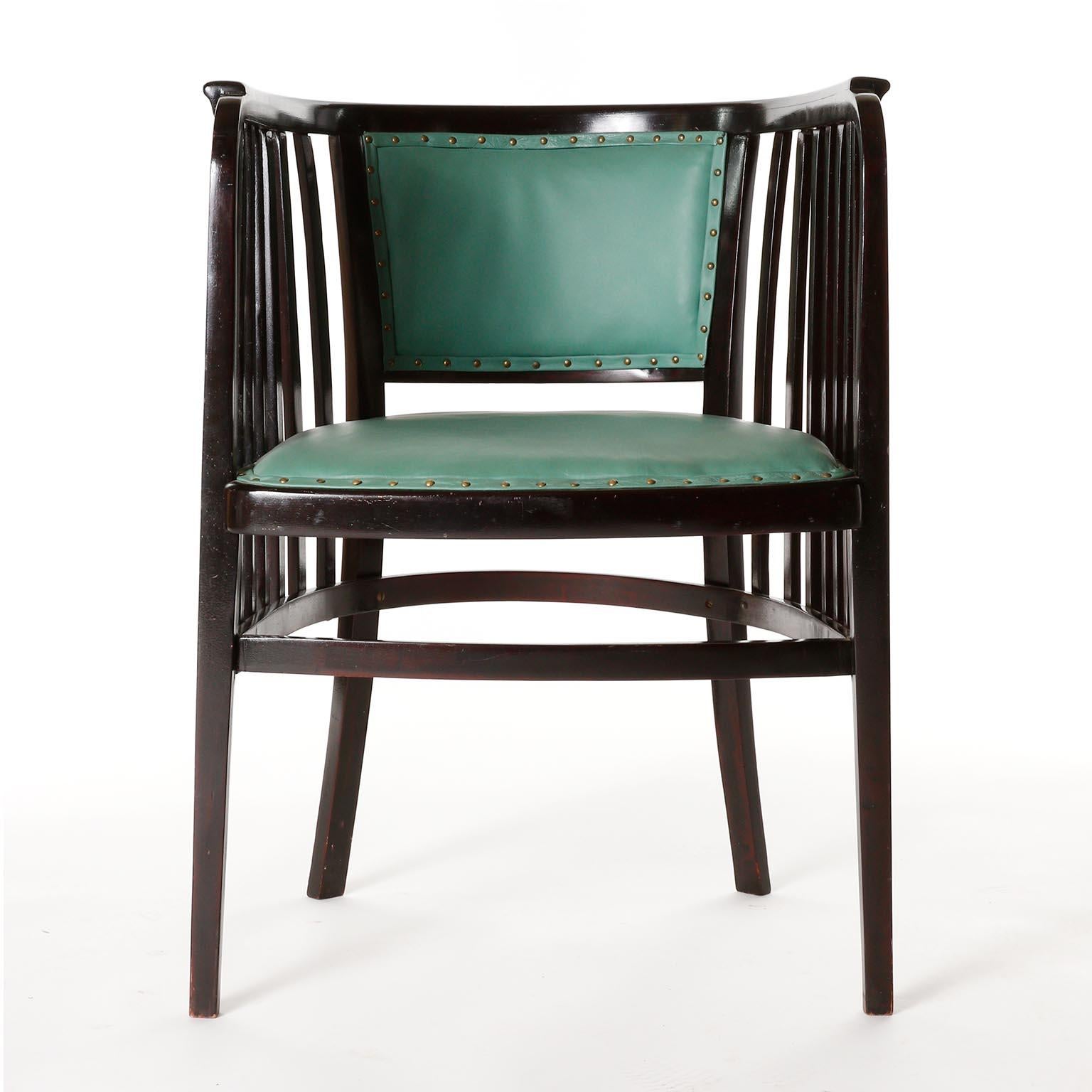 Marcel Kammerer Settee Bench Seat, Thonet Austria, Turquoise Green Leather, 1910 For Sale 4