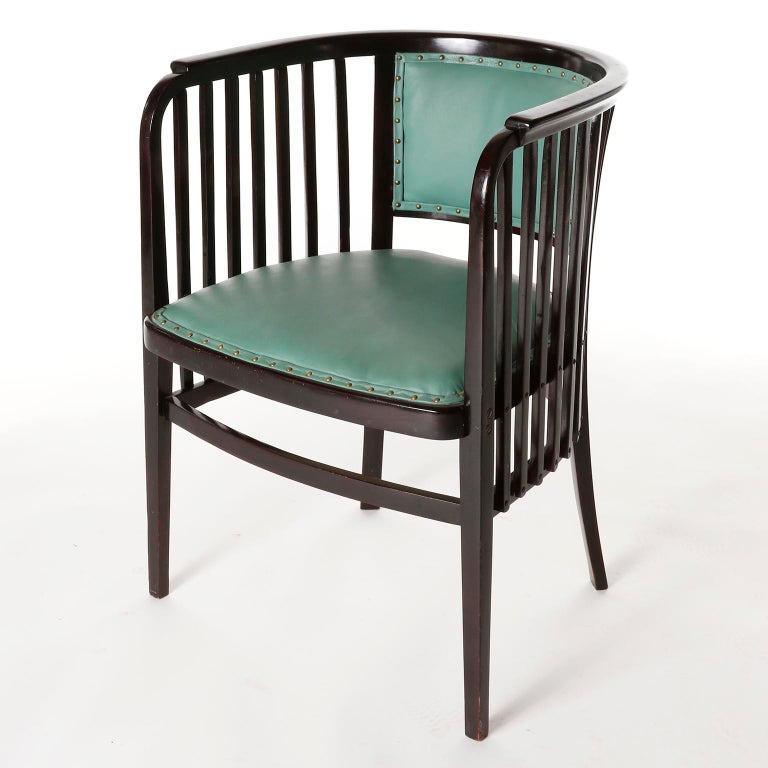 Marcel Kammerer Settee Bench Seat, Thonet Austria, Turquoise Green Leather, 1910 For Sale 6
