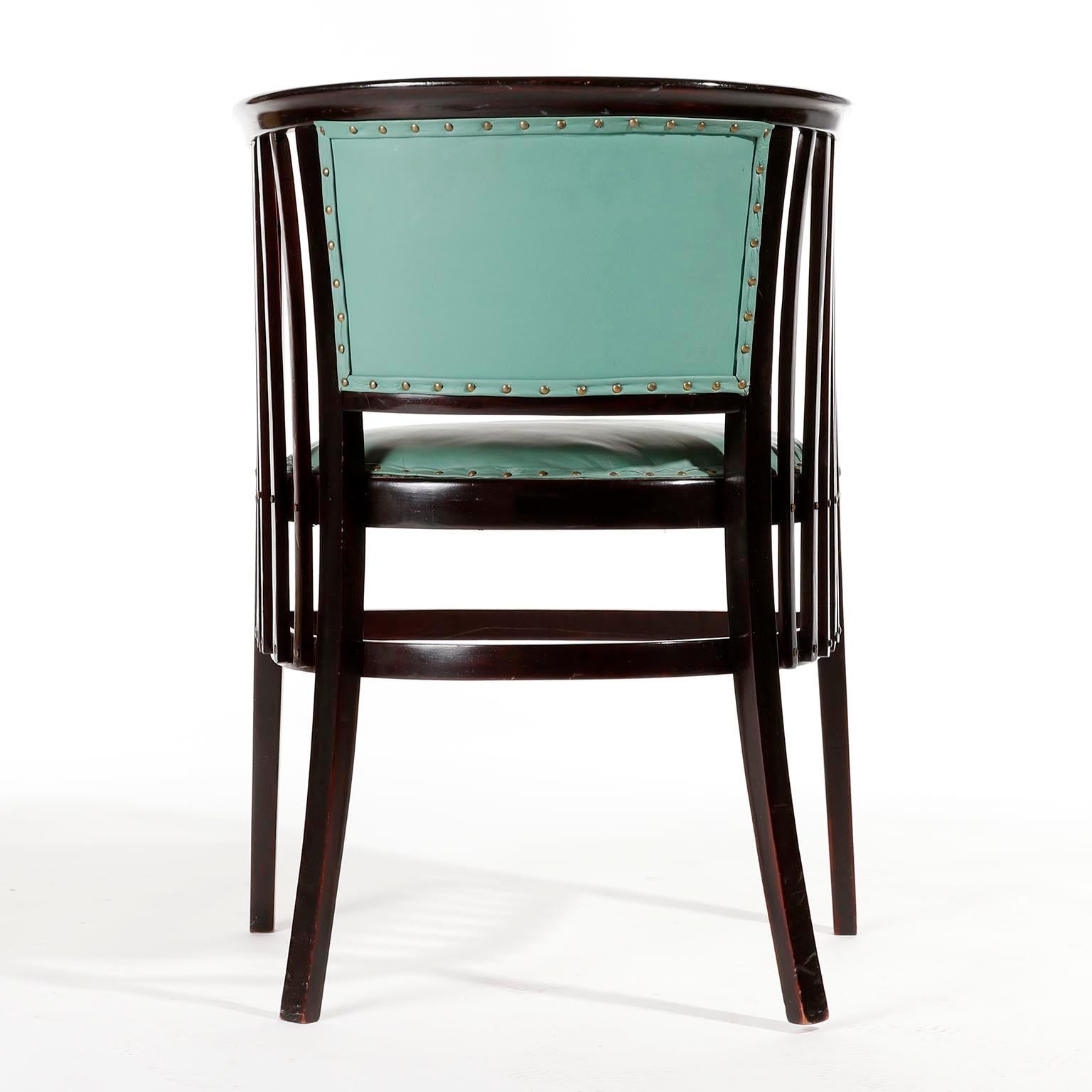 Marcel Kammerer Settee Bench Seat, Thonet Austria, Turquoise Green Leather, 1910 For Sale 8