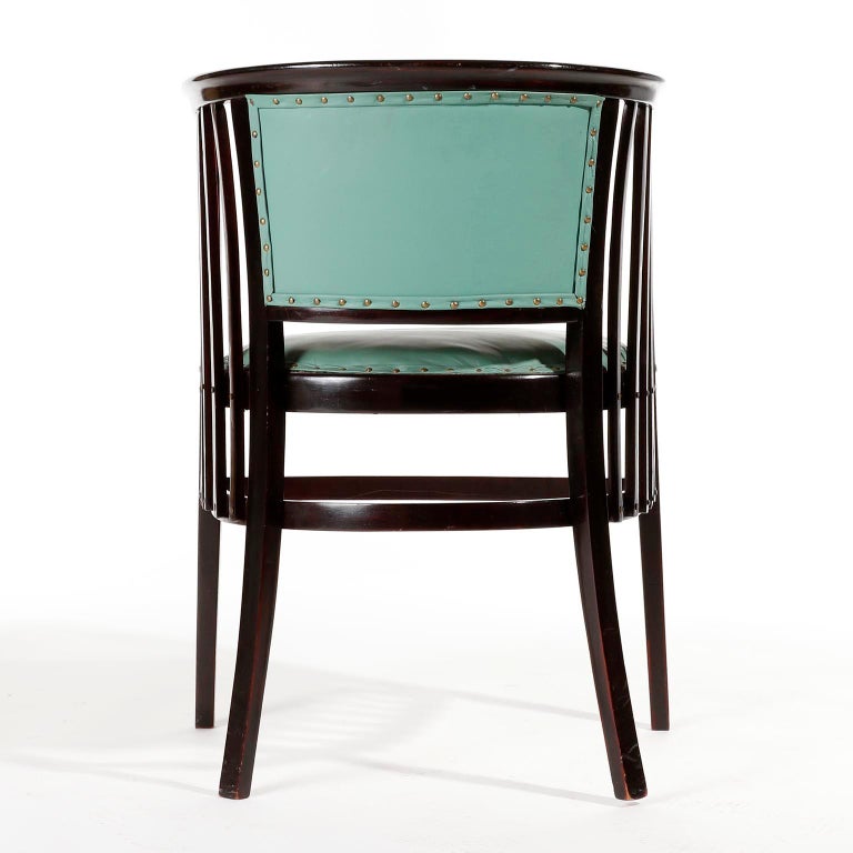 Marcel Kammerer Settee Bench Seat, Thonet Austria, Turquoise Green Leather, 1910 For Sale 9