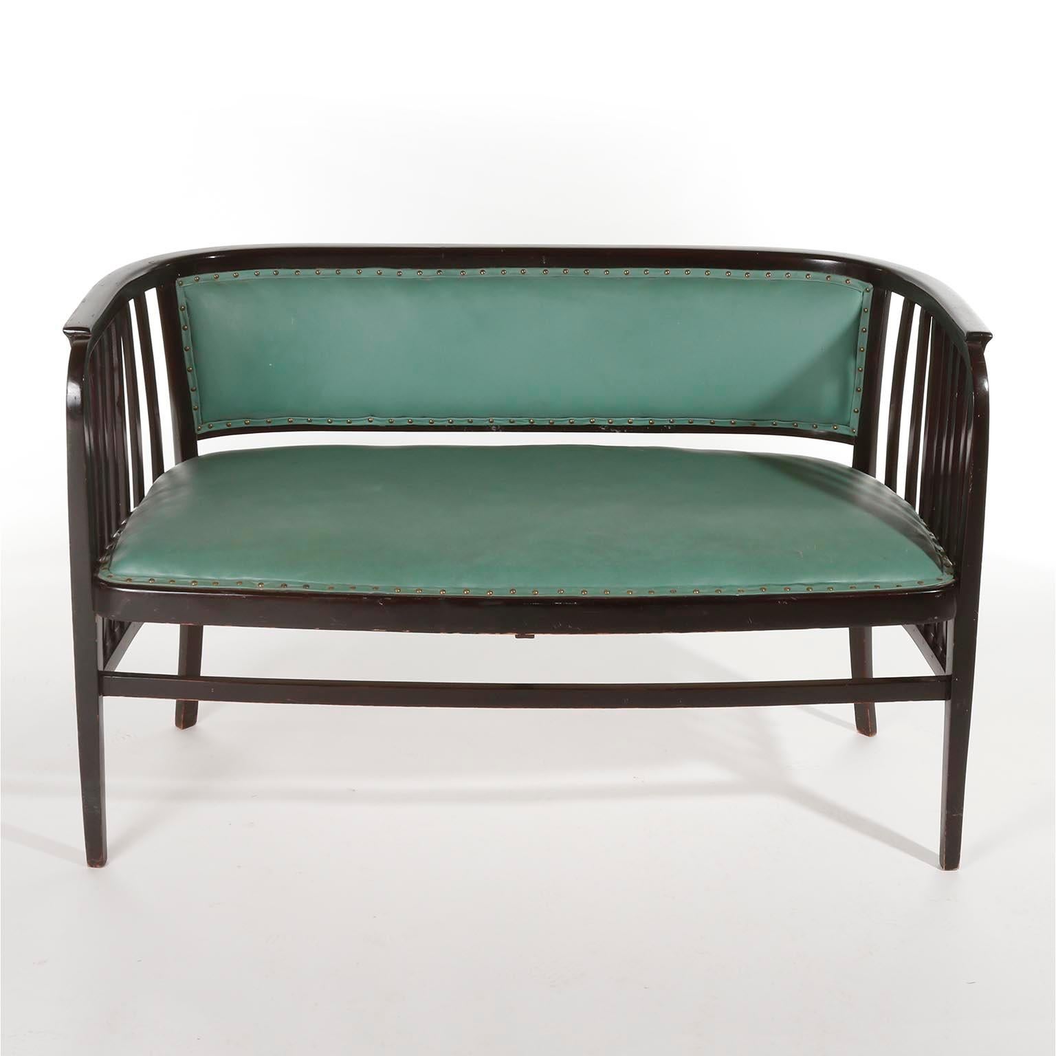 Secessione di Vienna Panchina Marcel Kammerer, Thonet Austria, pelle verde turchese, 1910 in vendita
