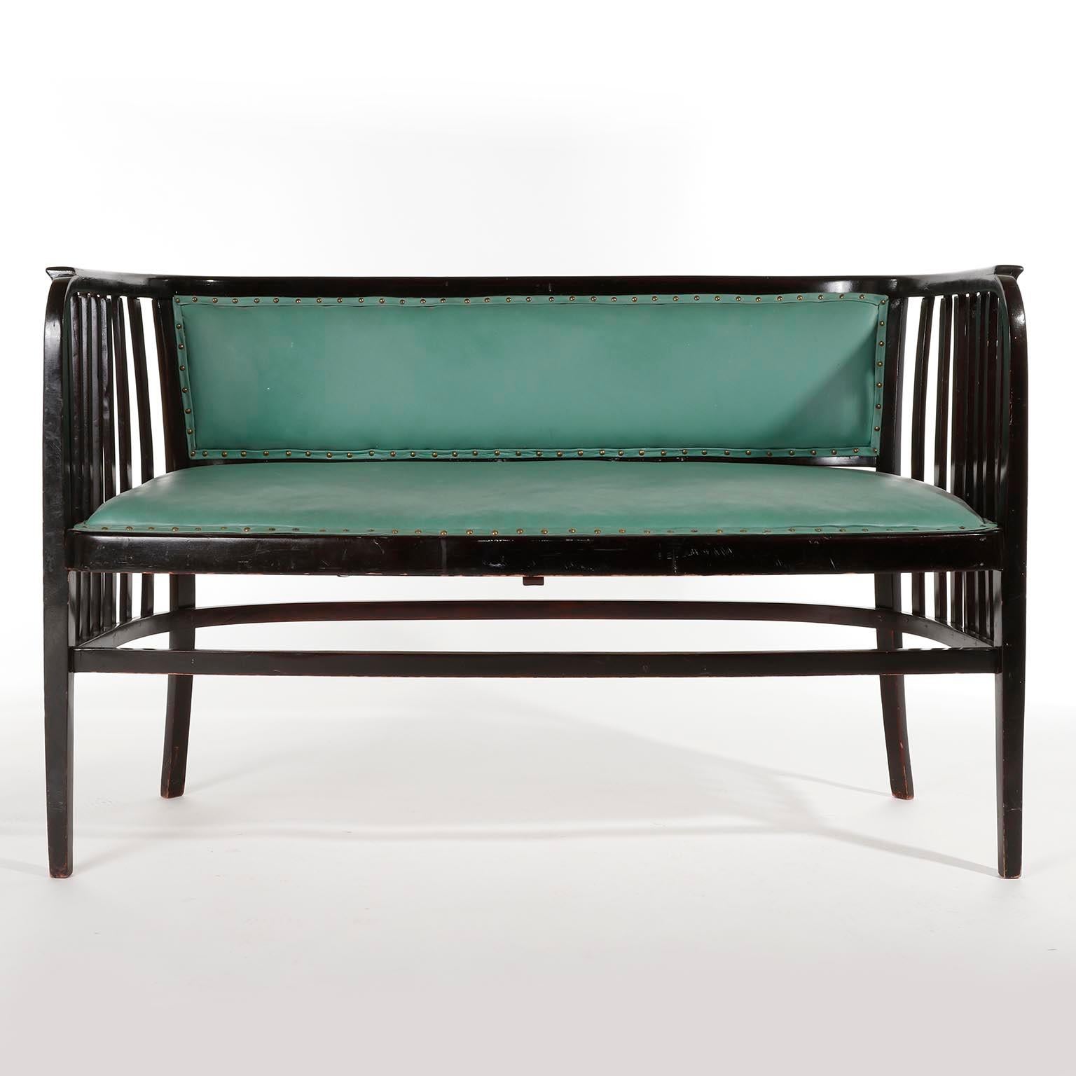 Marcel Kammerer Settee-Banksitz, Thonet Österreich, türkisgrünes Leder, 1910 (Österreichisch) im Angebot