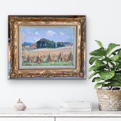 French Impressionist landscape painting of a Hay Harvest - Summer - Monet