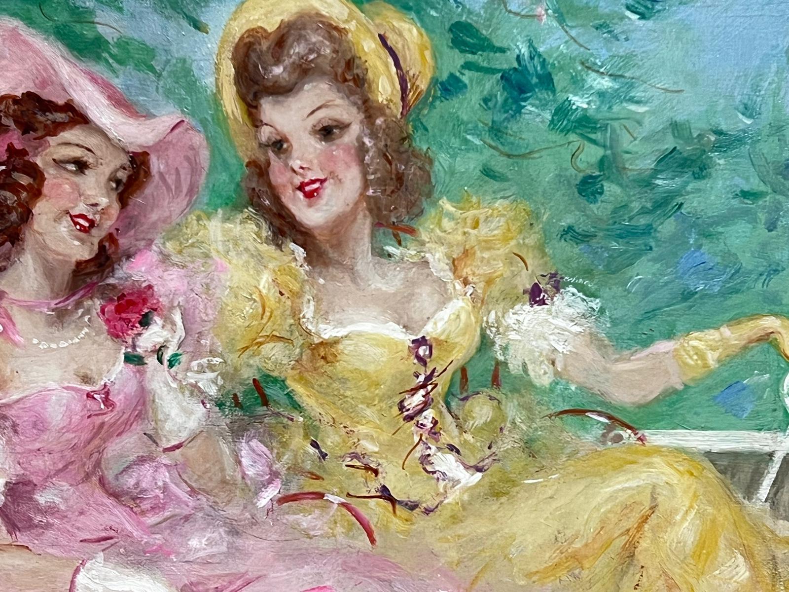 Eleganza delle signore francesi alla moda nel giardino del parco che chiacchierano Olio francese firmato - Painting Impressionismo di Marcel Le Foch