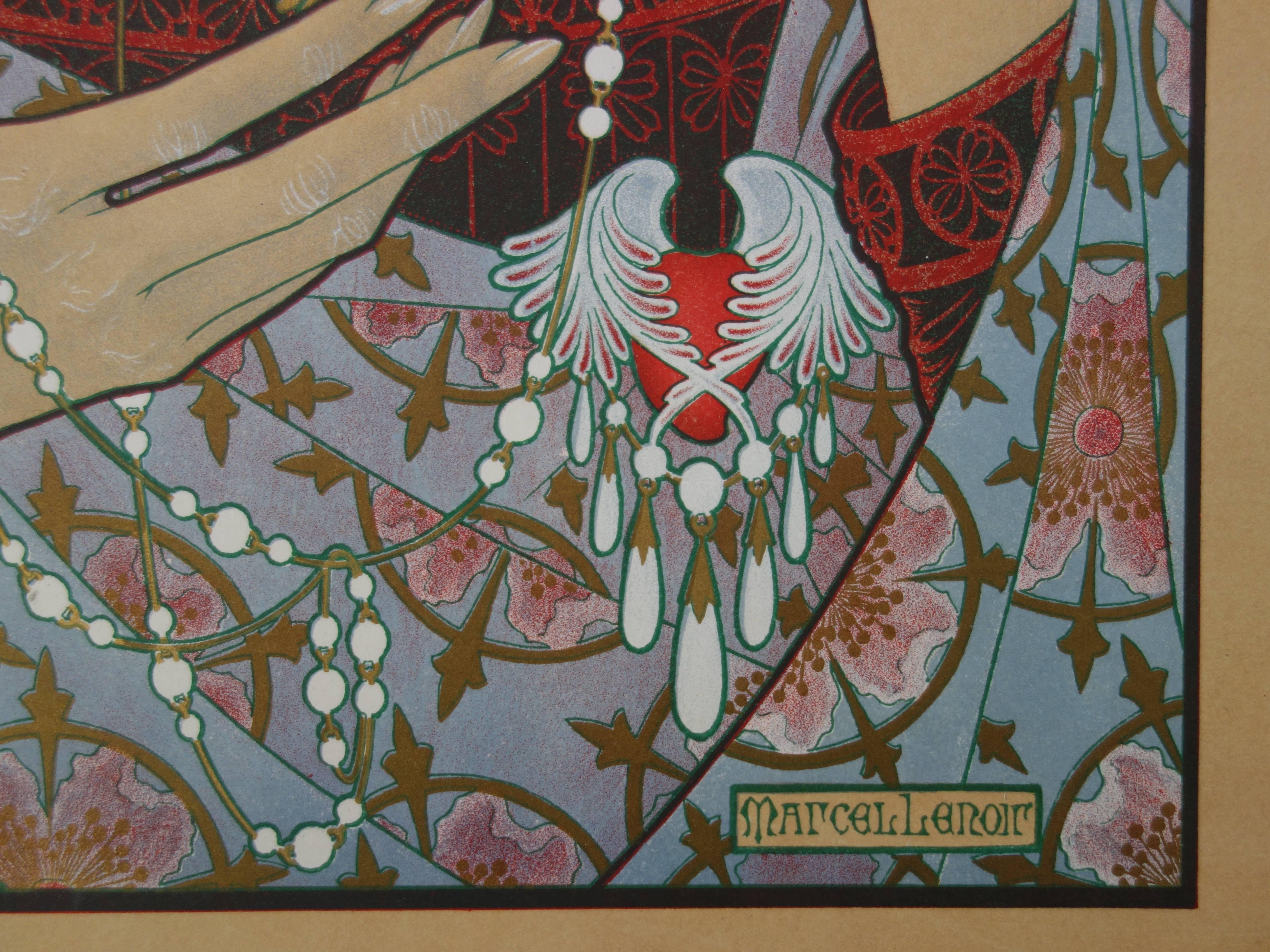 Art Nouveau Woman Praying - Original lithograph (1897/98) - Print by Marcel - Lenoir
