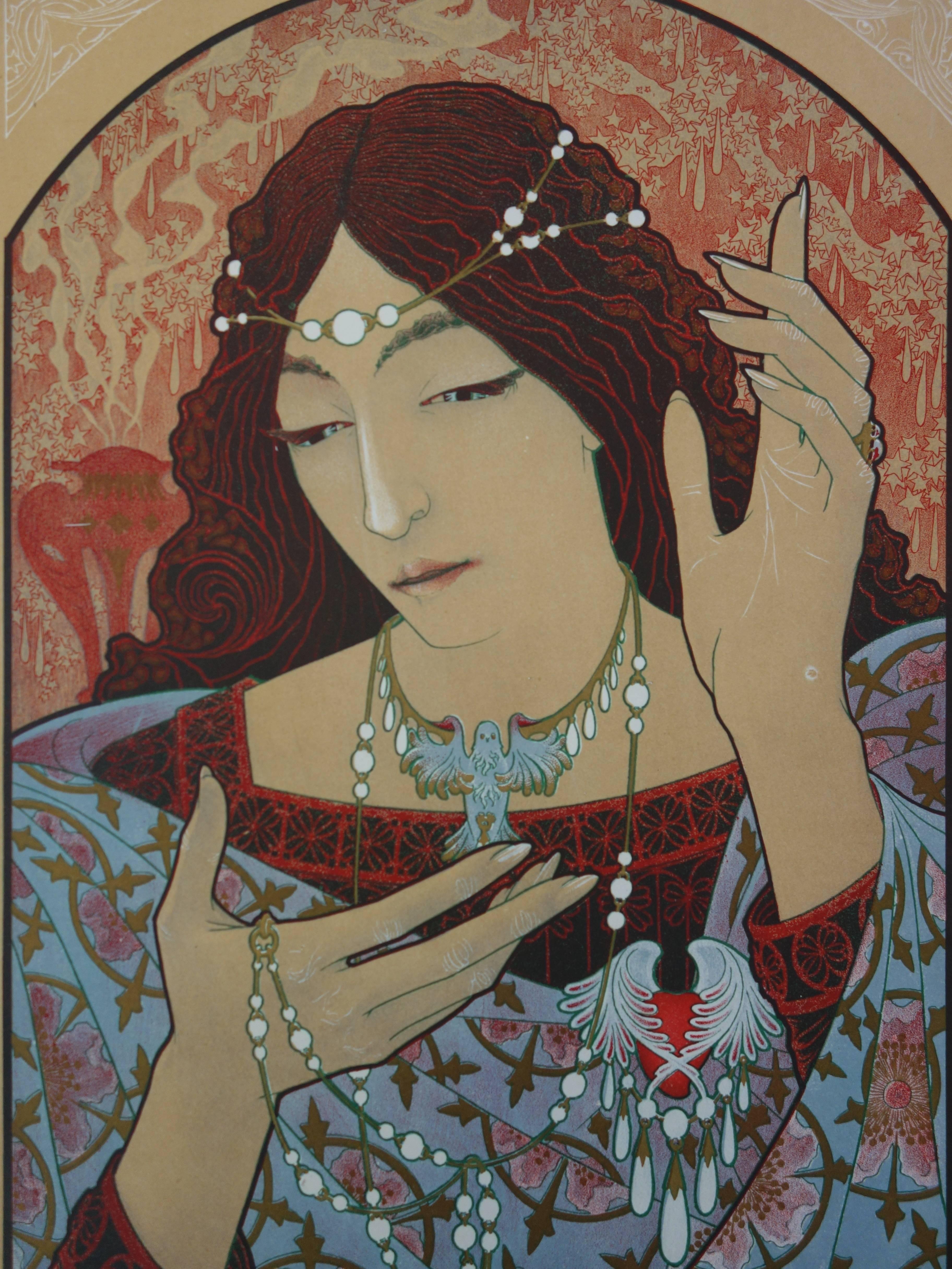 Marcel Lenoir
Art Nouveau Woman Praying (Invocation à la Madone d'onyx vert), 1897

Original lithograph (Champenois workshop)
Printed signature in the plate
On vellum, 40 x 31 cm (c. 16 x 12 in)

INFORMATION: Lithograph created for the portfolio
