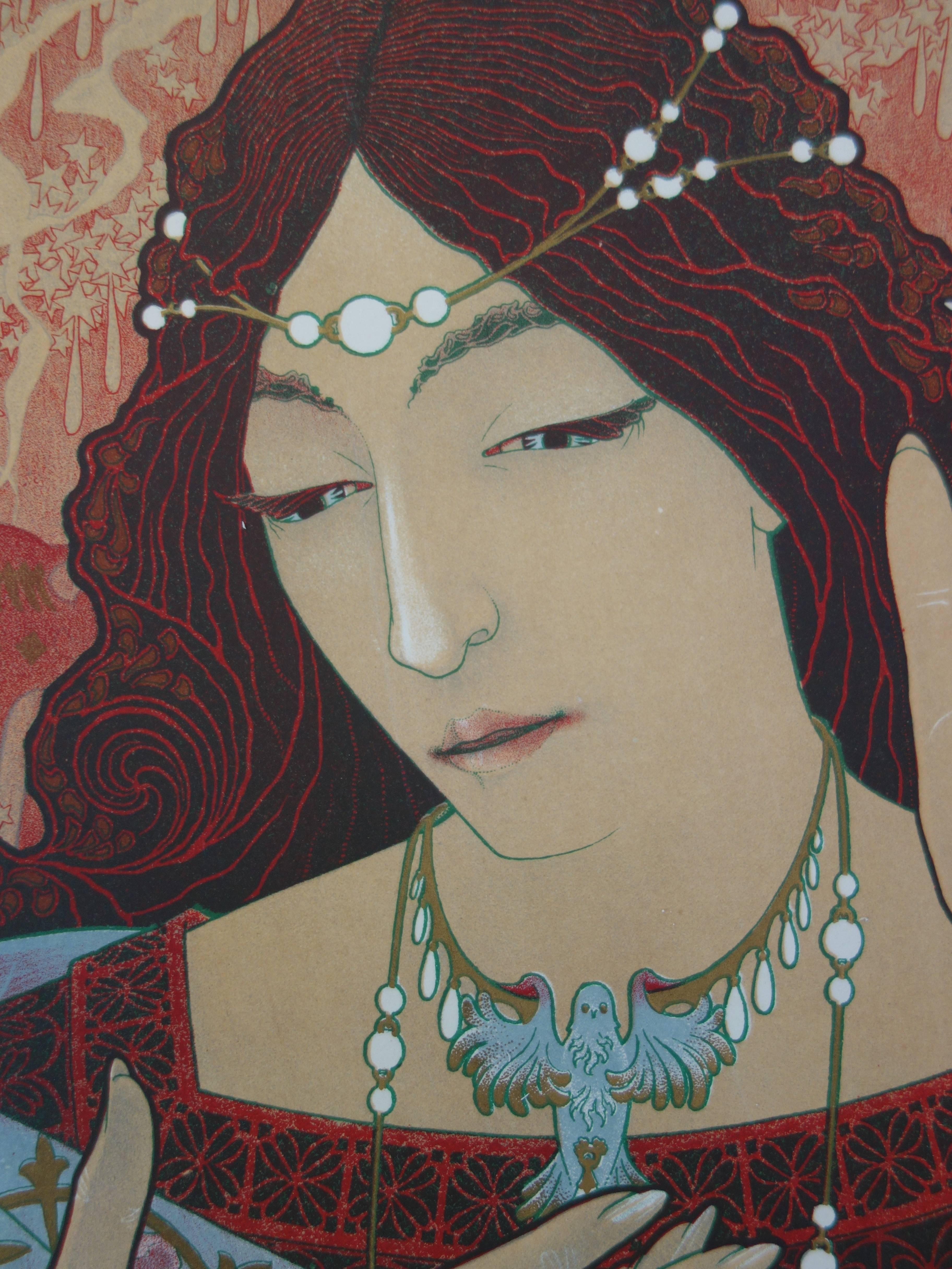 Art Nouveau Woman Praying - Original lithograph (1897/98) For Sale 1