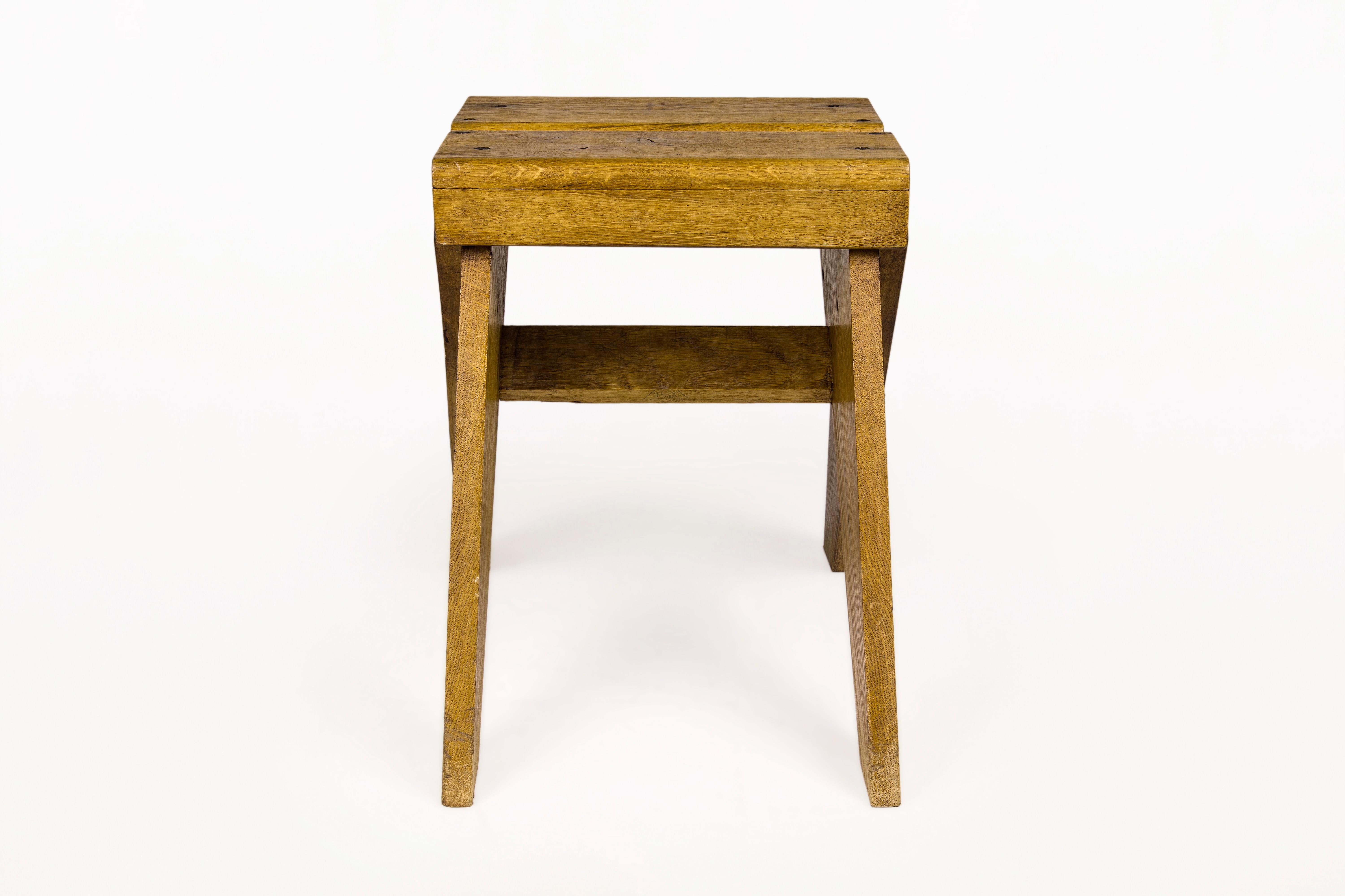 French Marcel Lods Wooden Stool, circa 1950, France