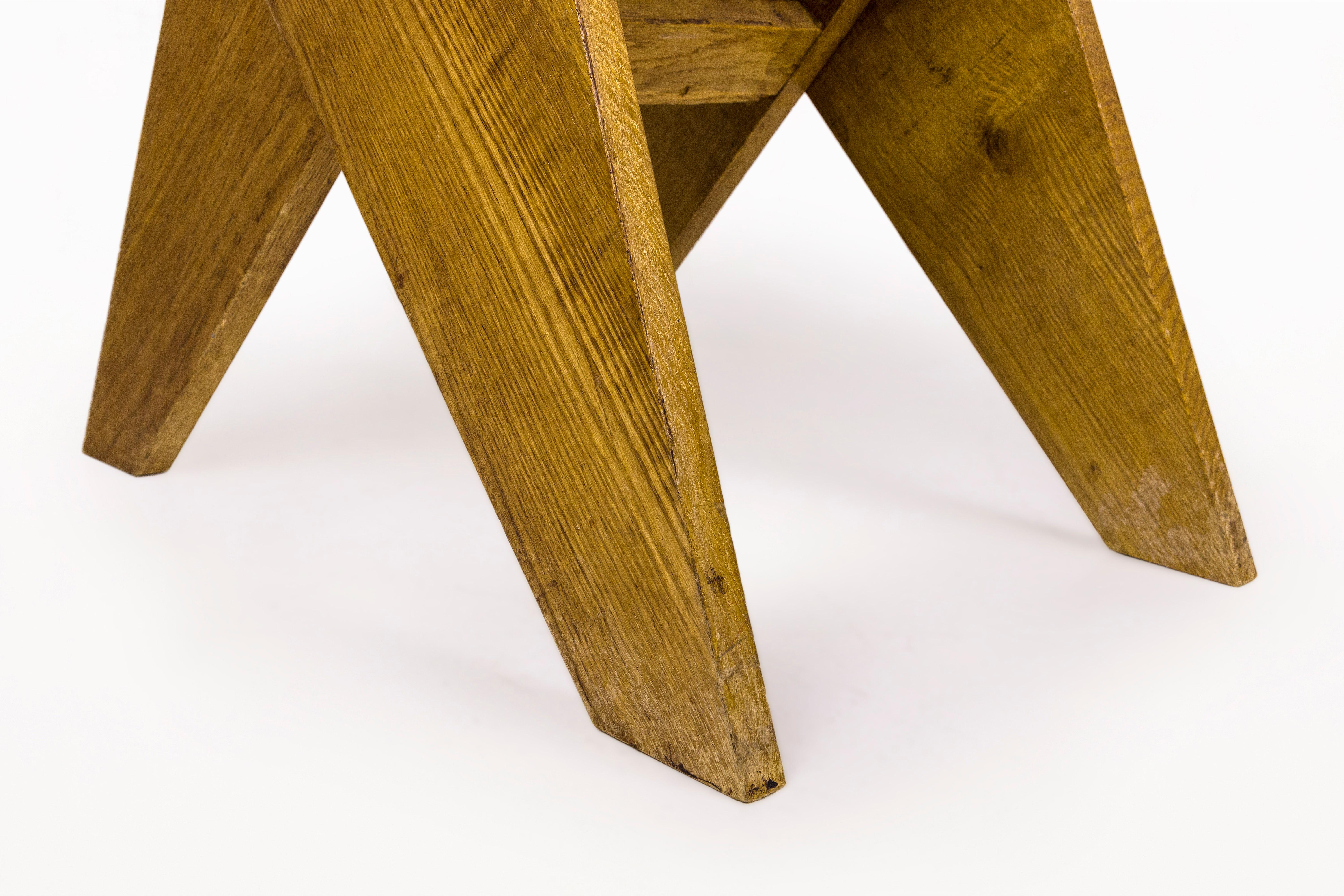 Marcel Lods Wooden Stool, circa 1950, France In Good Condition In Girona, Spain