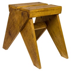 Vintage Marcel Lods Wooden Stool, circa 1950, France