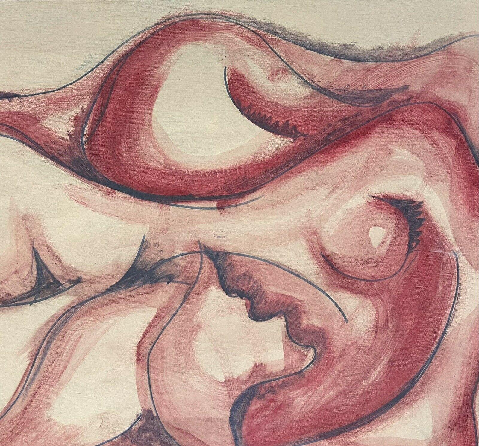 Artist/ School: Marcel Lucquet (French mid 20th century)

Title: Abstract composition depicting a nude figure form, painted in beautiful pink / light crimson colour against a white background. Housed in original 'studio frame'.

Medium:  oil