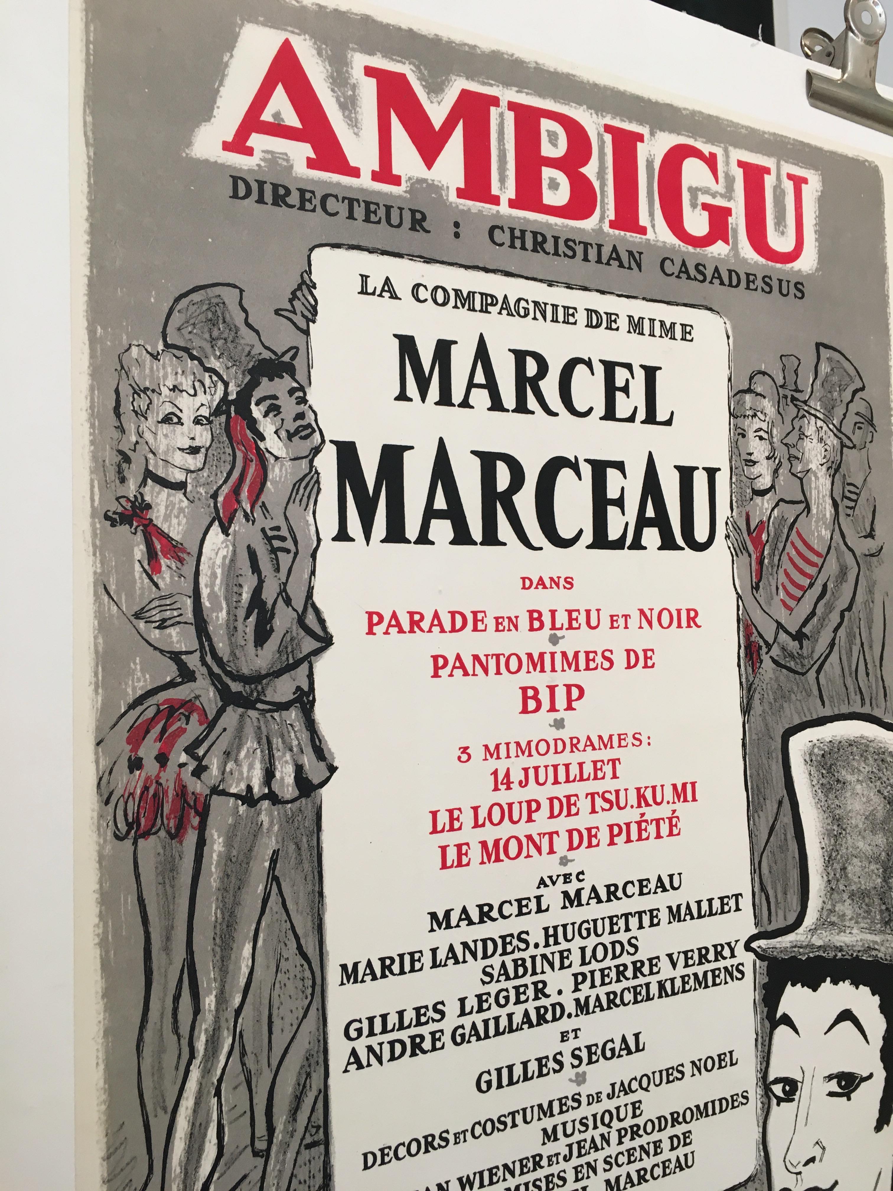 'Marcel Marceau' French Cabaret and Theatre Original Lithograph Poster, 1995 In Good Condition For Sale In Melbourne, Victoria