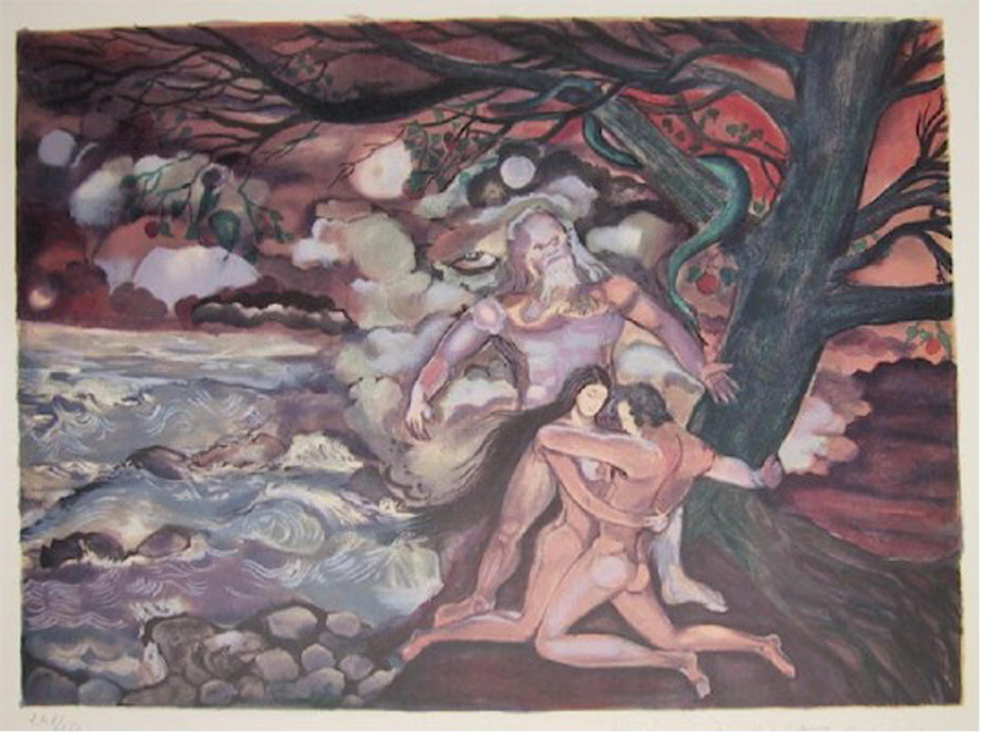 Marcel Marceau, Français (1923 - 2007) - Adams et Eve avec Dieu, Portfolio :  Le Troisième Oeil, Année :  1981, Moyen :  Lithographie sur papier Arches, signée et numérotée au crayon, édition :  248/250, Taille :  21.5 x 30 in. (54.61 x 76.2 cm) 