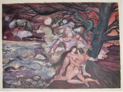 Adams ed Eva con Dio, litografia surrealista di Marcel Marceau