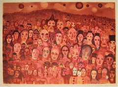 Crowd of Clowns, Modern Art Lithograph by Marcel Marceau