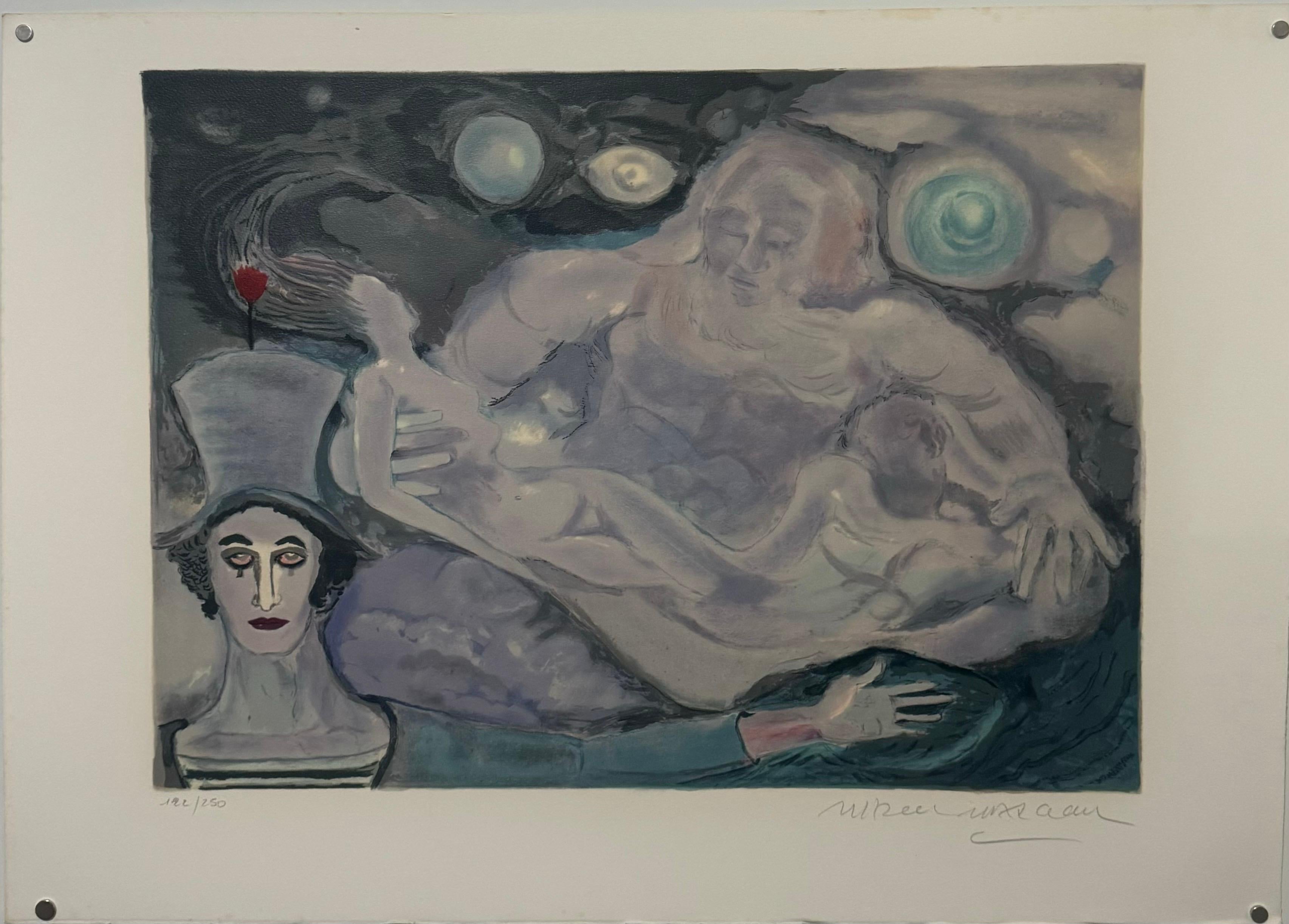 French Surrealist Lithograph Legendary Mime Marcel Marceau Third Eye Surrealism For Sale 1