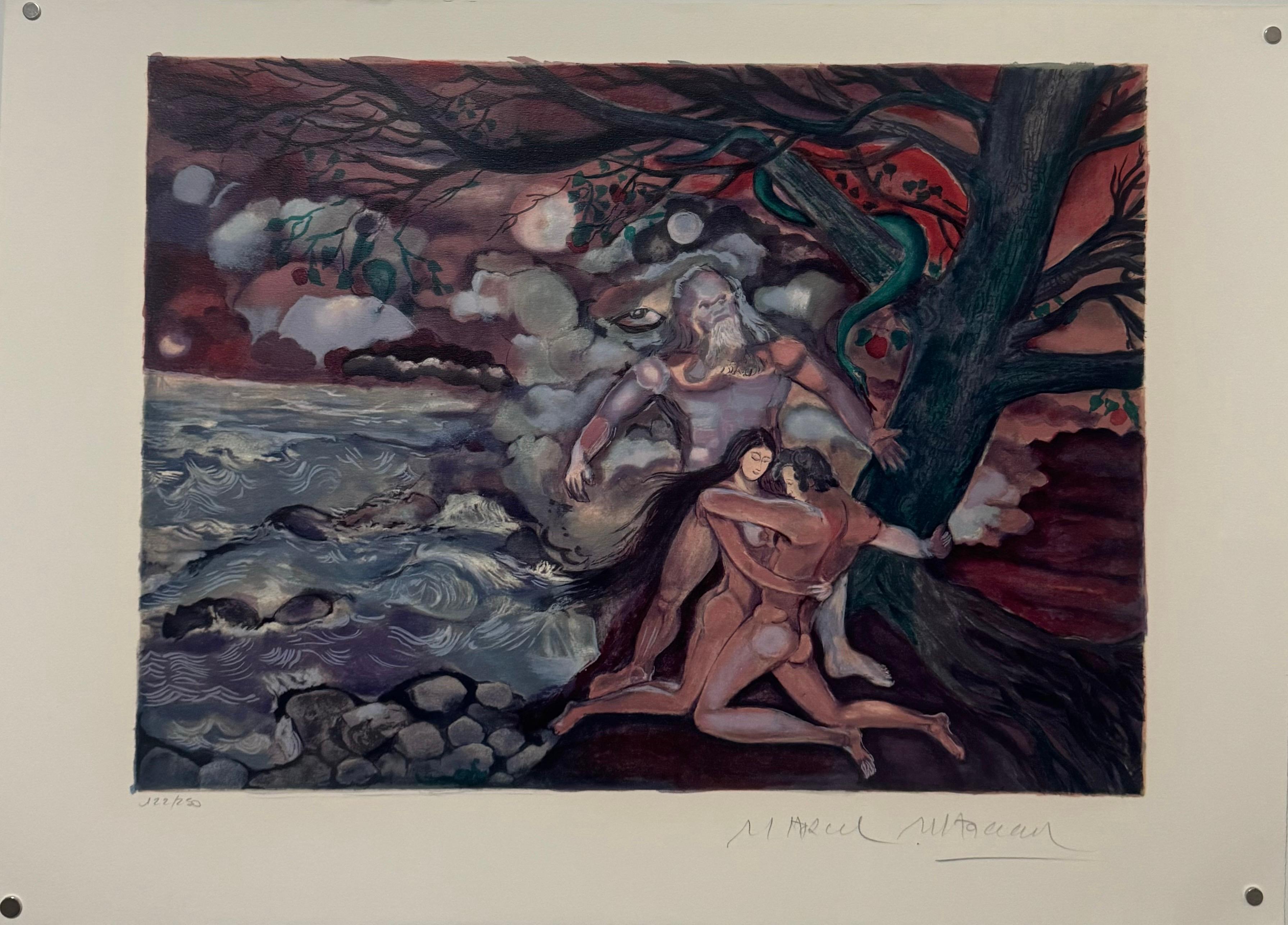 French Surrealist Lithograph Legendary Mime Marcel Marceau Third Eye Surrealism For Sale 1