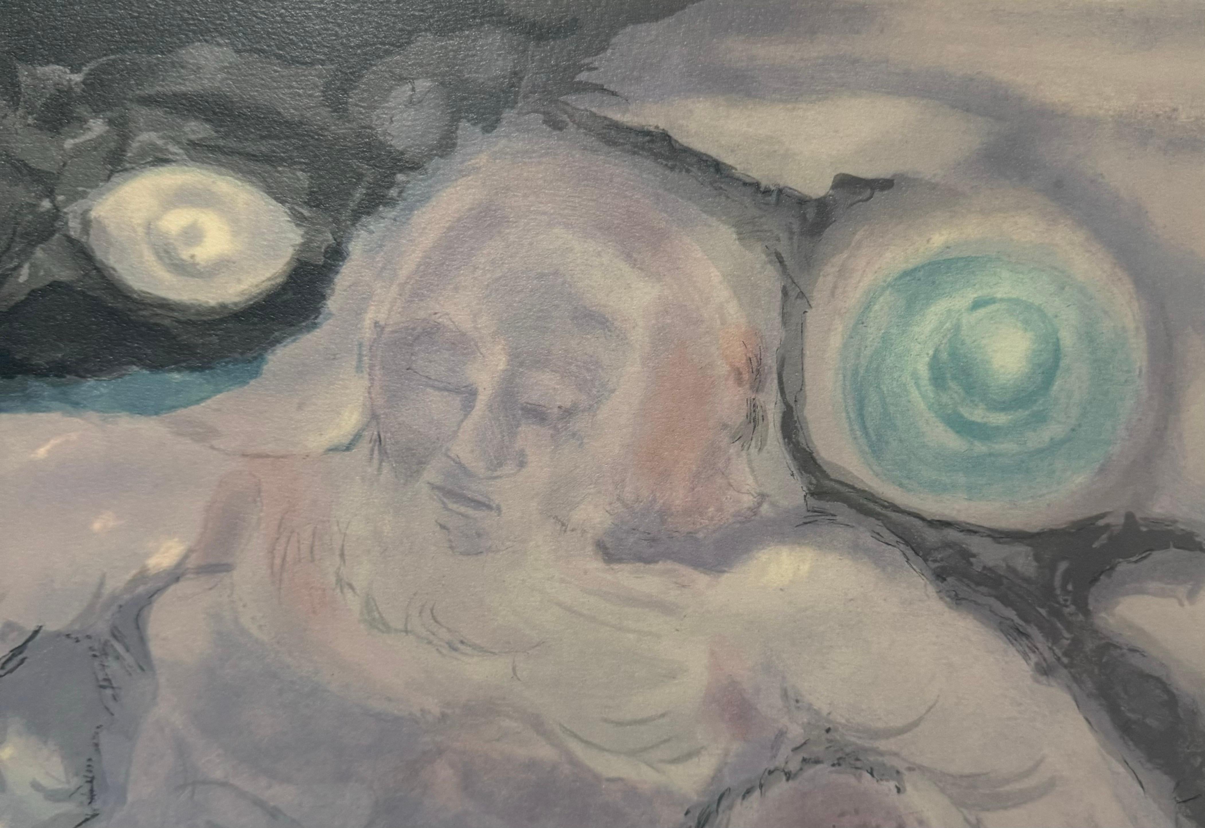 French Surrealist Lithograph Legendary Mime Marcel Marceau Third Eye Surrealism For Sale 3