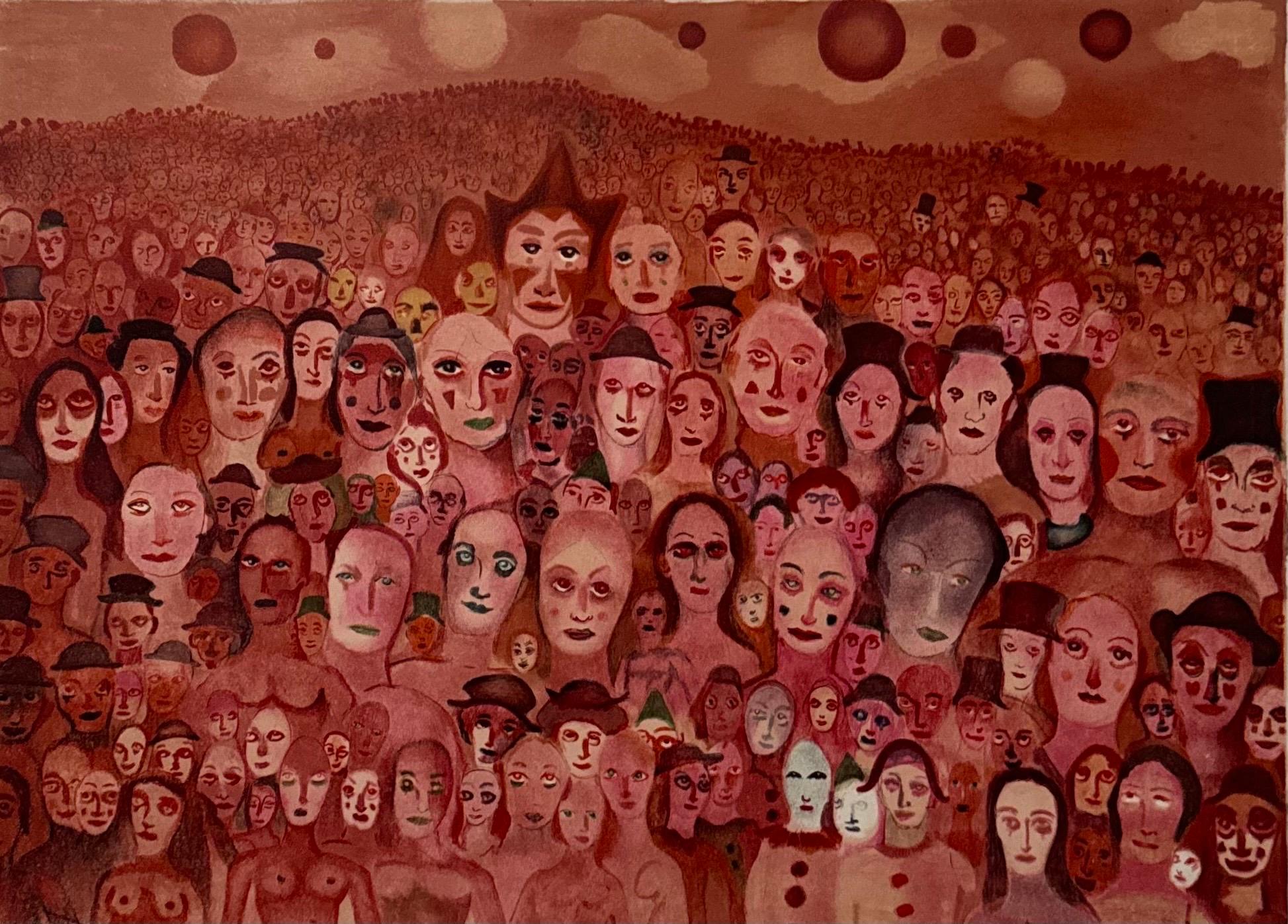 French Surrealist Lithograph Legendary Mime Marcel Marceau Third Eye Surrealism