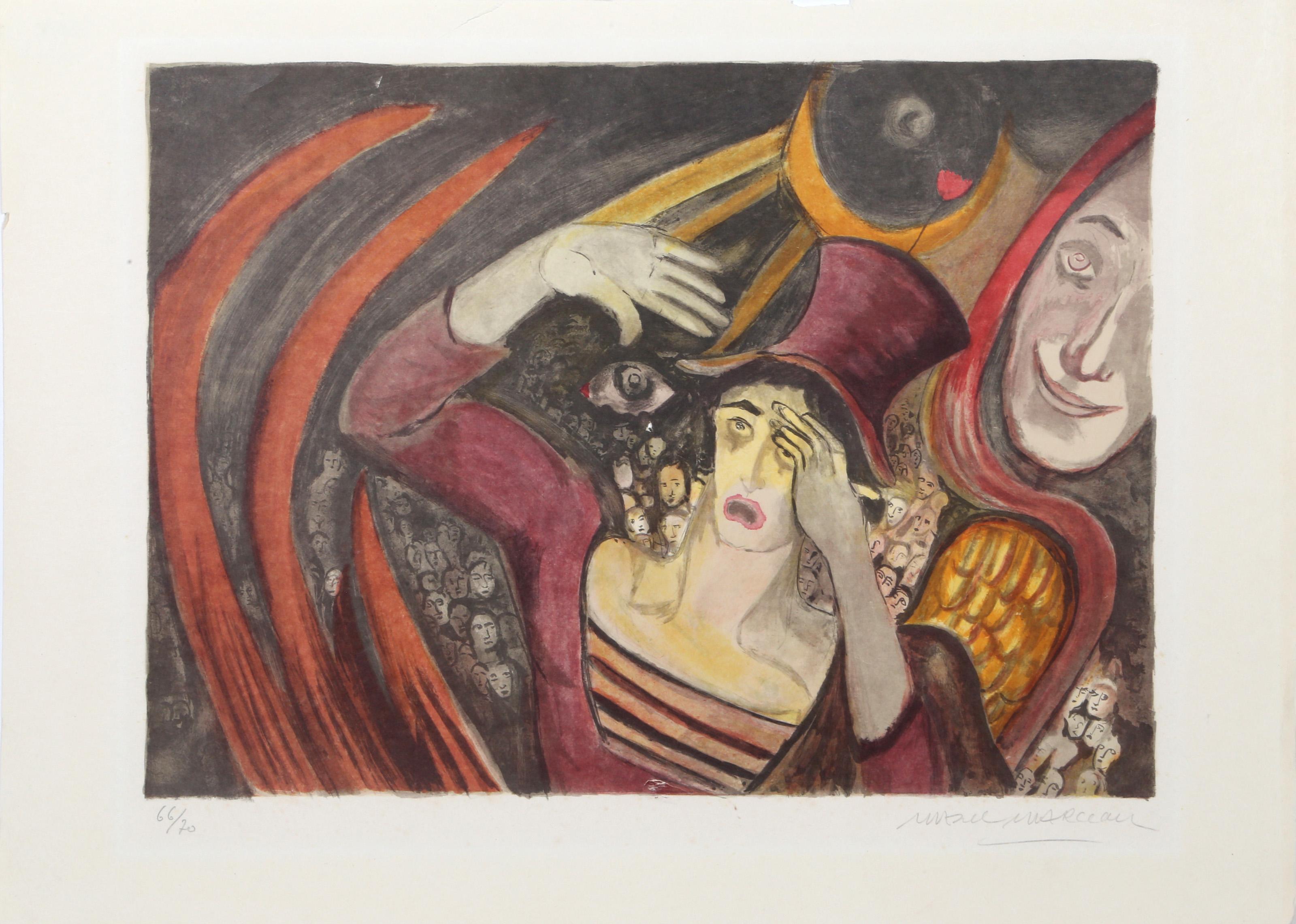 Marcel Marceau, francés (1923 - 2007) - Le Troisieme Oeil (El tercer ojo), Año:  1981, Medio:  Litografía sobre papel Japón, firmada y numerada a lápiz, Edición:  66/70, Tamaño de la imagen:  16,50 x 23,25 pulgadas, Tamaño:  53,98 x 76,2 cm,