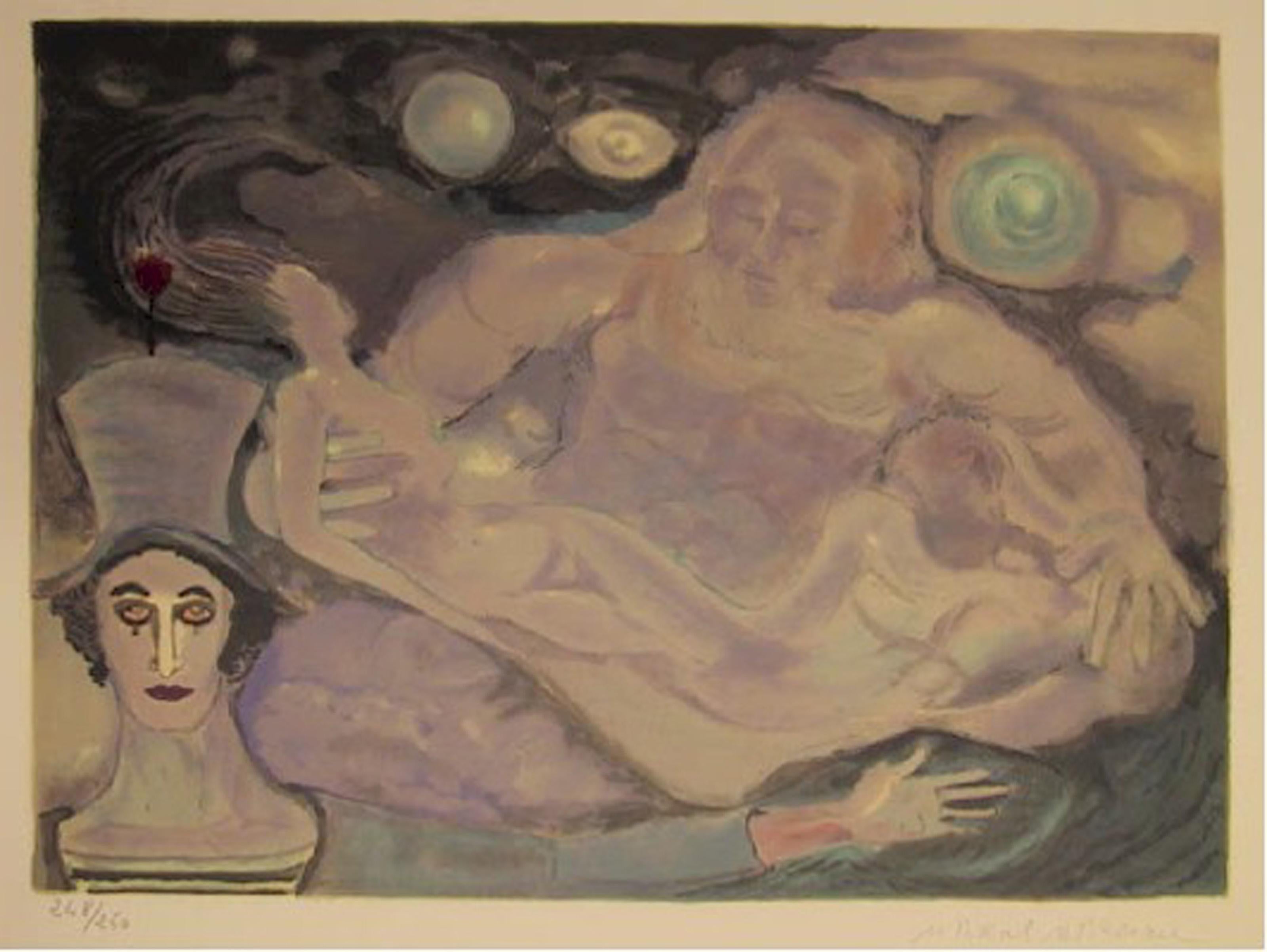 Marcel Marceau, francés (1923 - 2007) - Amantes flotando con Marcel Marceau, Portafolio:  Le Troisieme Oeil (El Tercer Ojo), Año:  1981, Medio:  Litografía sobre papel Arches, firmada y numerada a lápiz, Edición:  248/250, Tamaño:  54,61 x 76,2 cm