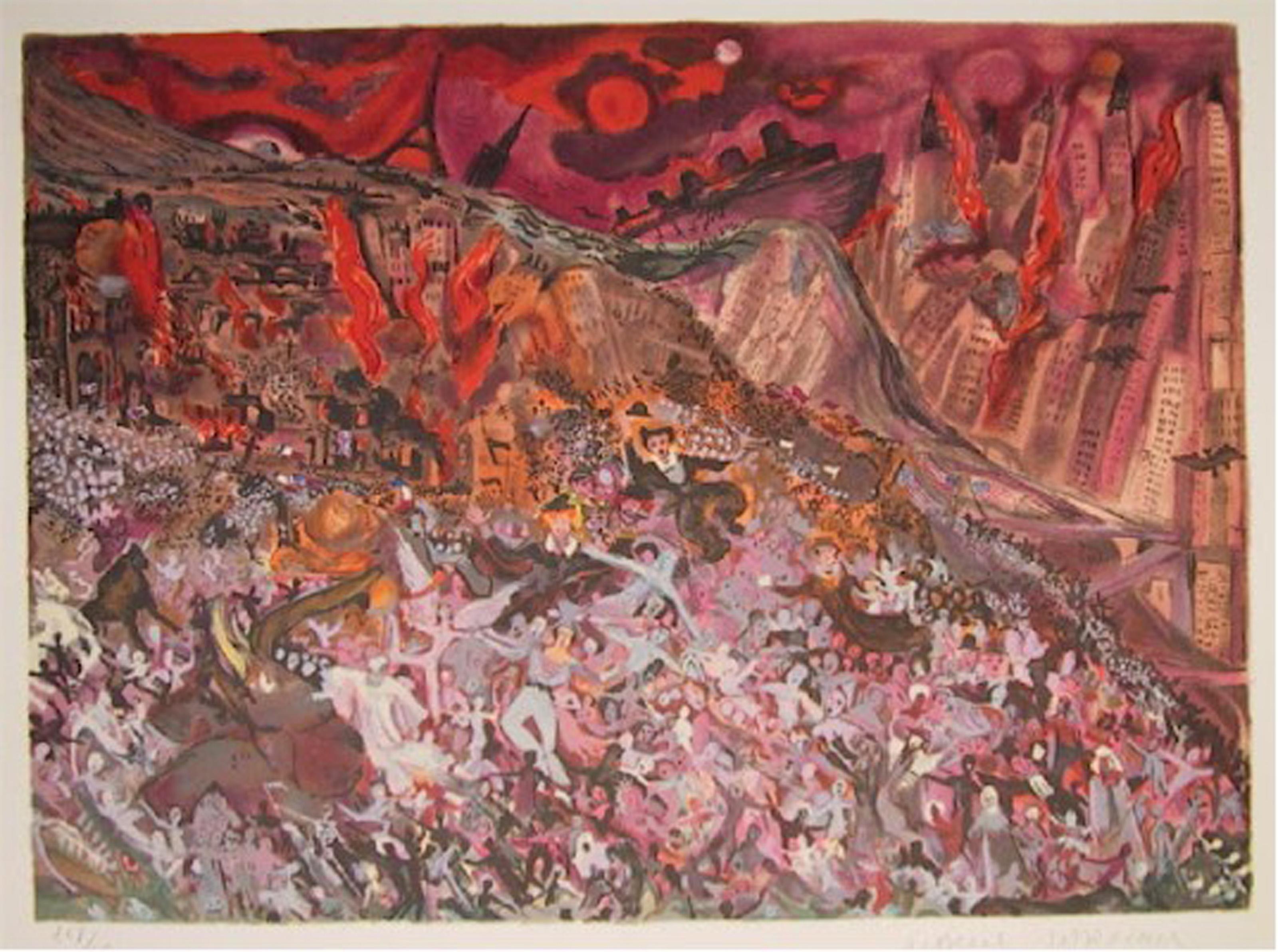Marcel Marceau, francese (1923 - 2007) - Incendio a Parigi, Portfolio:  Le Troisieme Oeil (Il terzo occhio), Anno:  1981, Medio:  Litografia su carta Arches, firmata e numerata a matita, edizione:  248/250, Dimensioni:  21,5 x 30 pollici (54,61 x
