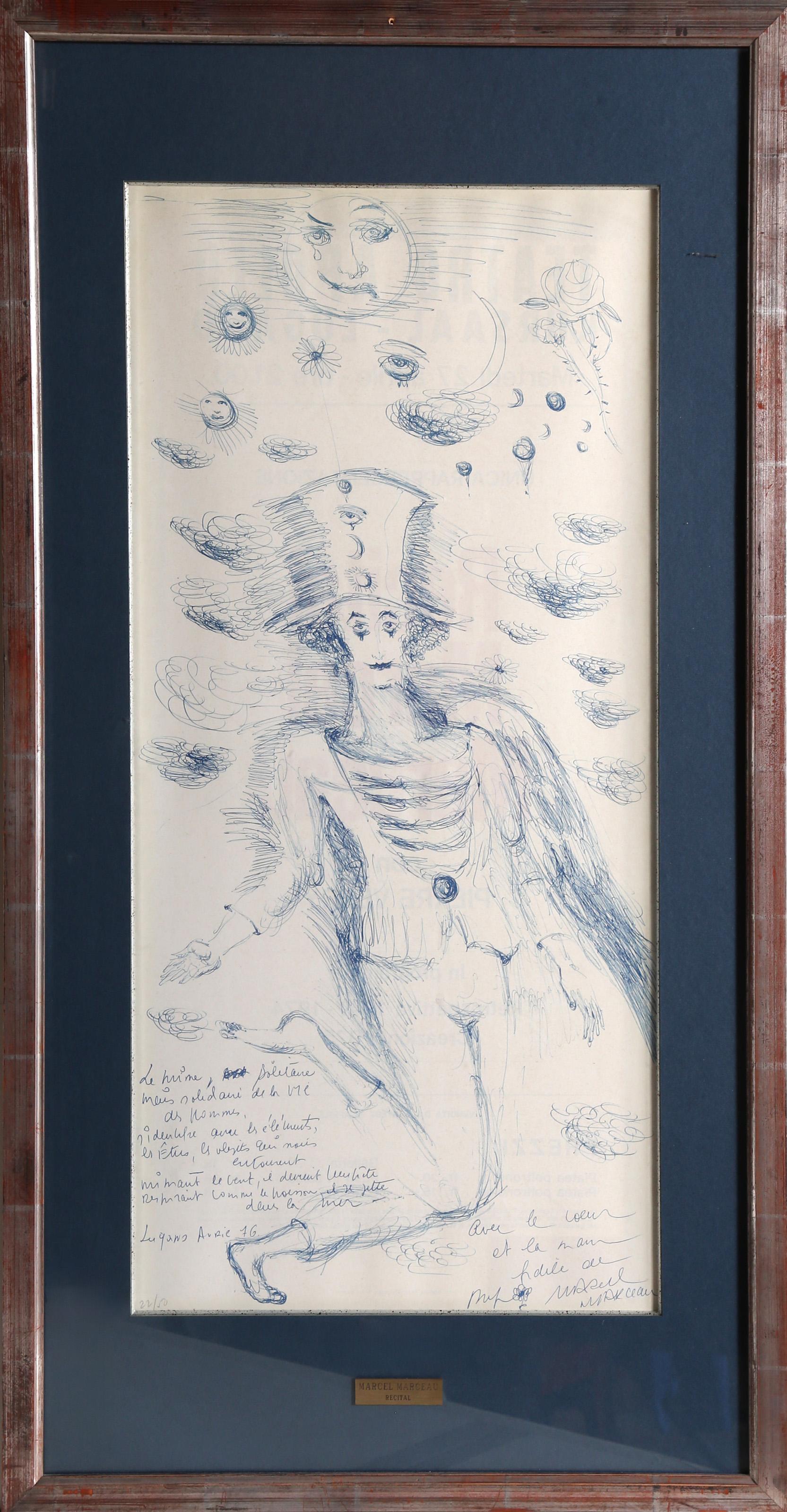 Marcel Marceau, francés (1923 - 2007) - Recital, Medio:  Litografía, Edición:  22/50, Tamaño de la imagen:  27 x 12,75 pulgadas, Tamaño:  36.25 x 19 in. (92.08 x 48.26 cm) 