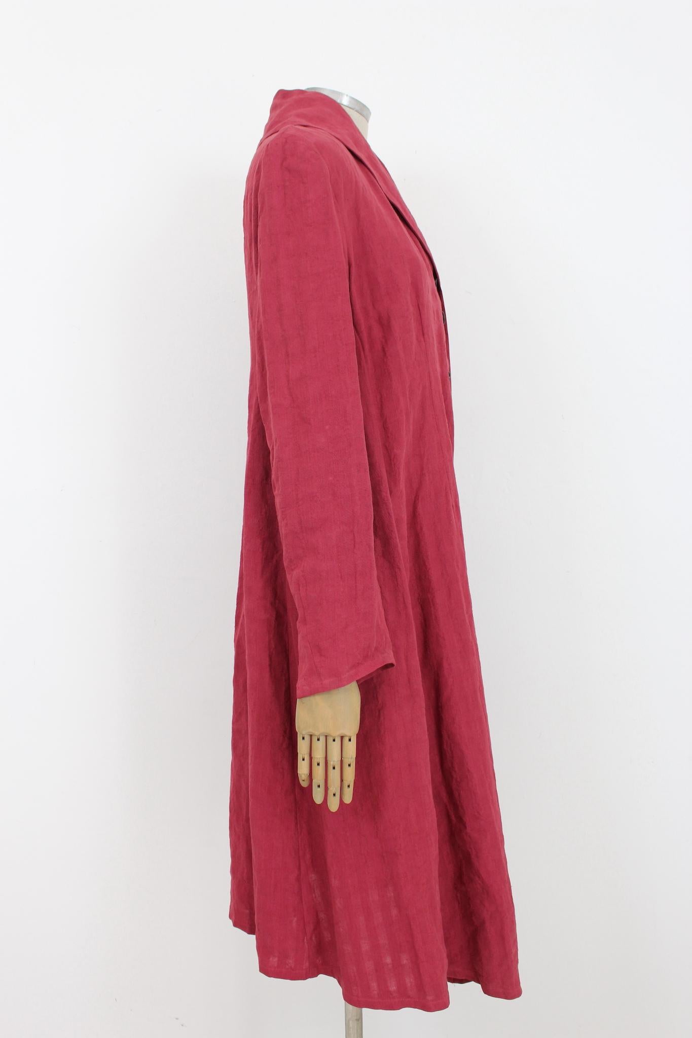 Rouge Marcel Marongiu - Robe chemise vintage en lin rouge en vente