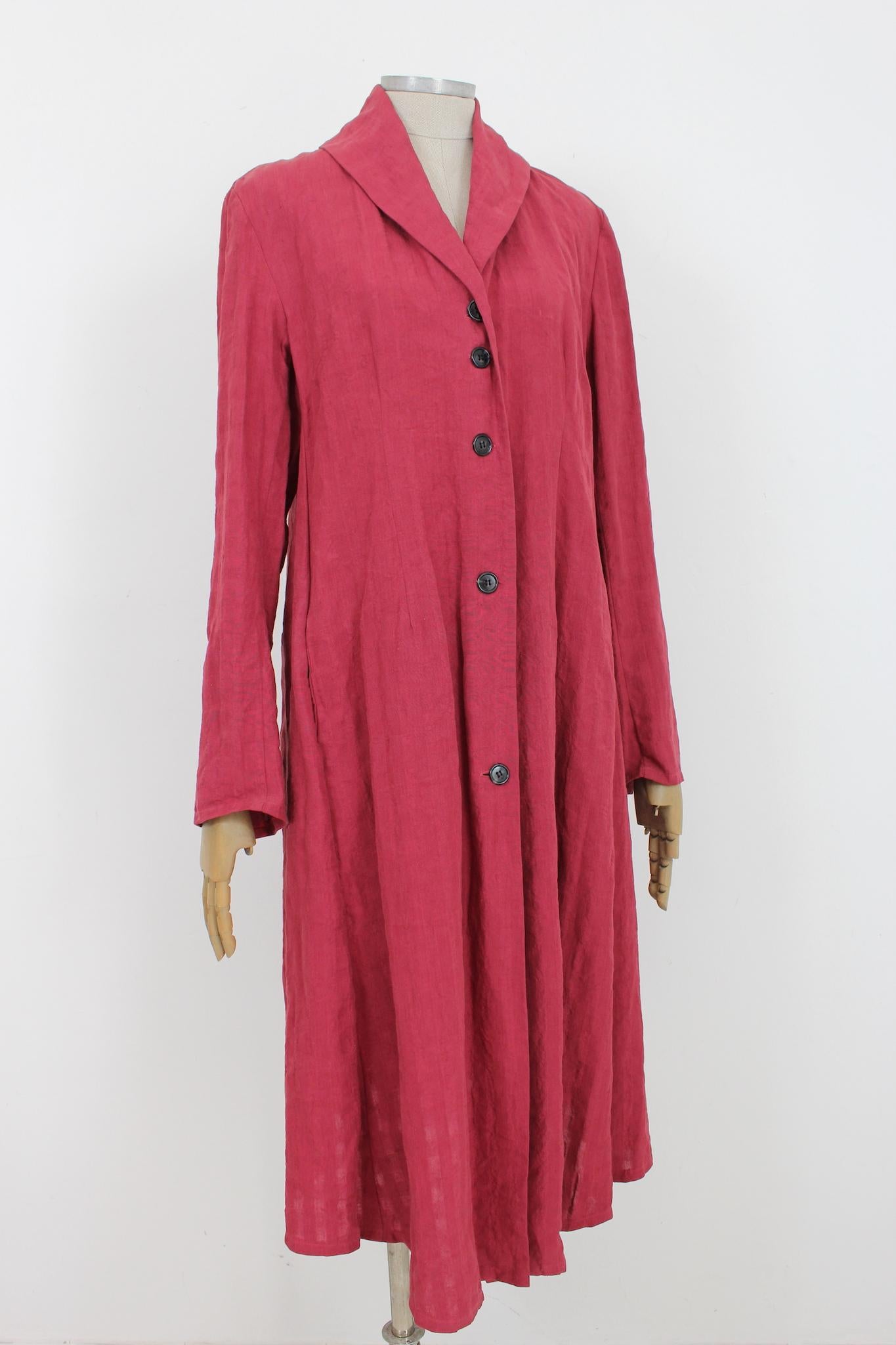 Marcel Marongiu - Robe chemise vintage en lin rouge Excellent état - En vente à Brindisi, Bt