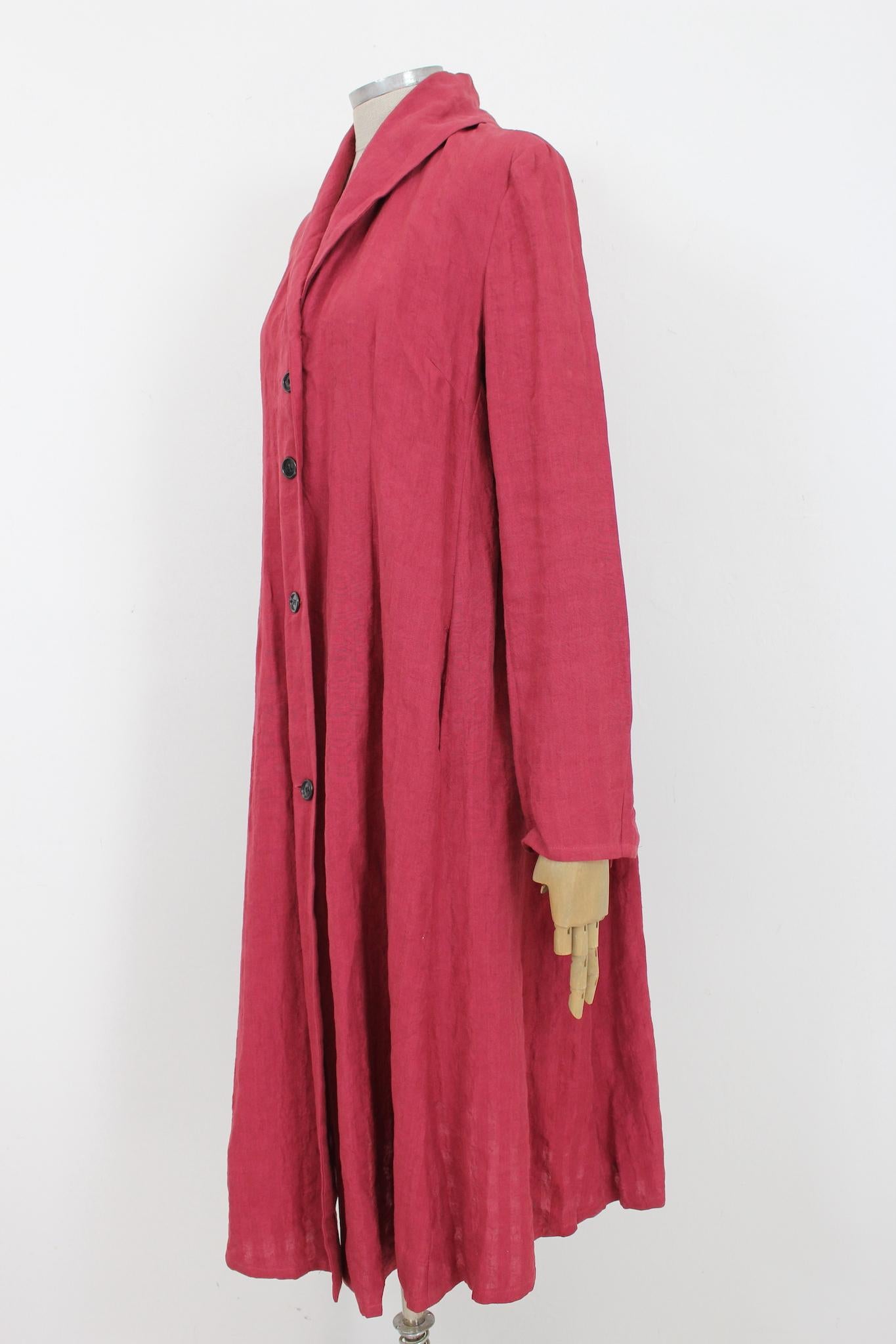 Marcel Marongiu Red Linen Vintage Shirt Dress In Excellent Condition For Sale In Brindisi, Bt