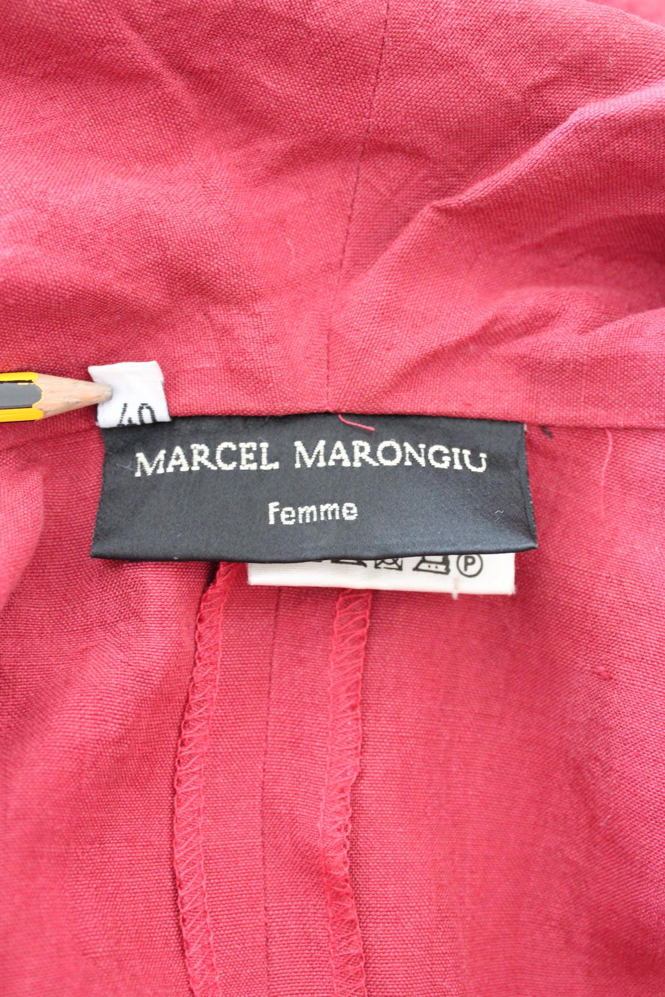 Marcel Marongiu Red Linen Vintage Shirt Dress For Sale at 1stDibs