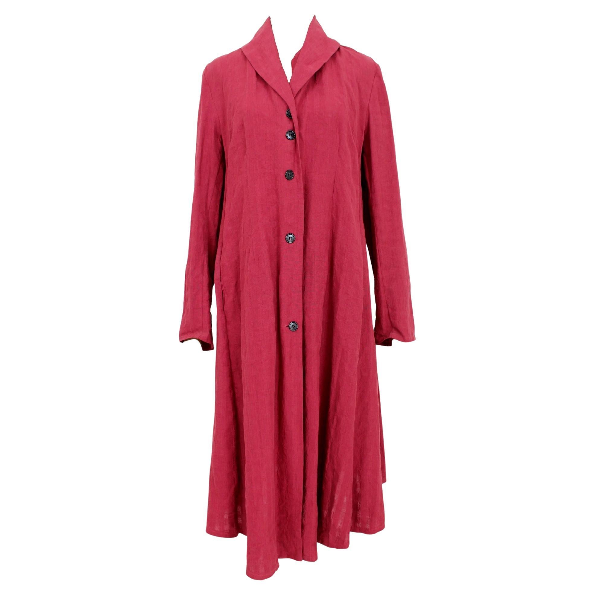 Marcel Marongiu - Robe chemise vintage en lin rouge en vente