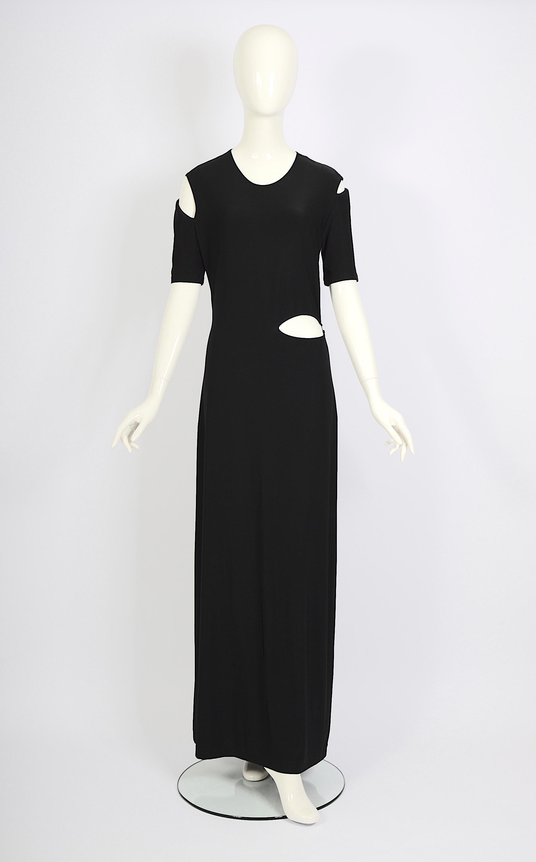 Marcel Marongiu vintage 1990 robe débardeur en jersey noir à découpes en vente 1