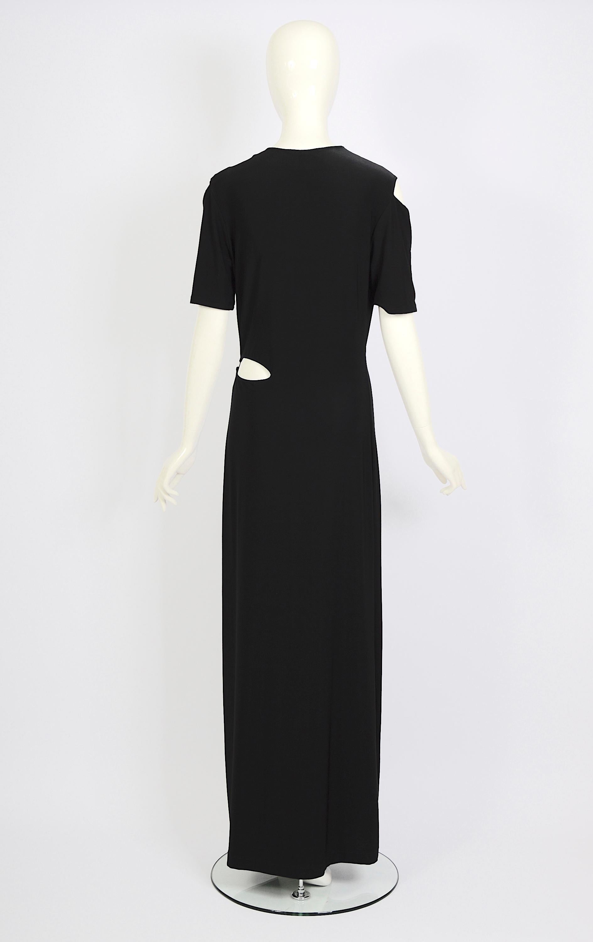 Marcel Marongiu vintage 1990 robe débardeur en jersey noir à découpes en vente 5