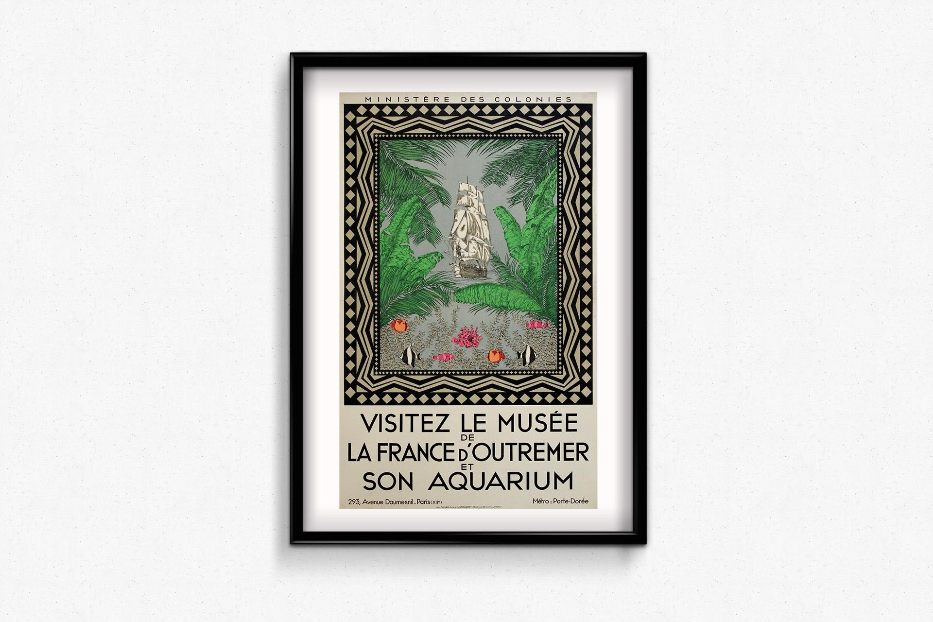 Manifesto originale del 1937 - Musée de la France d'Outremer et son Aquarium in vendita 2