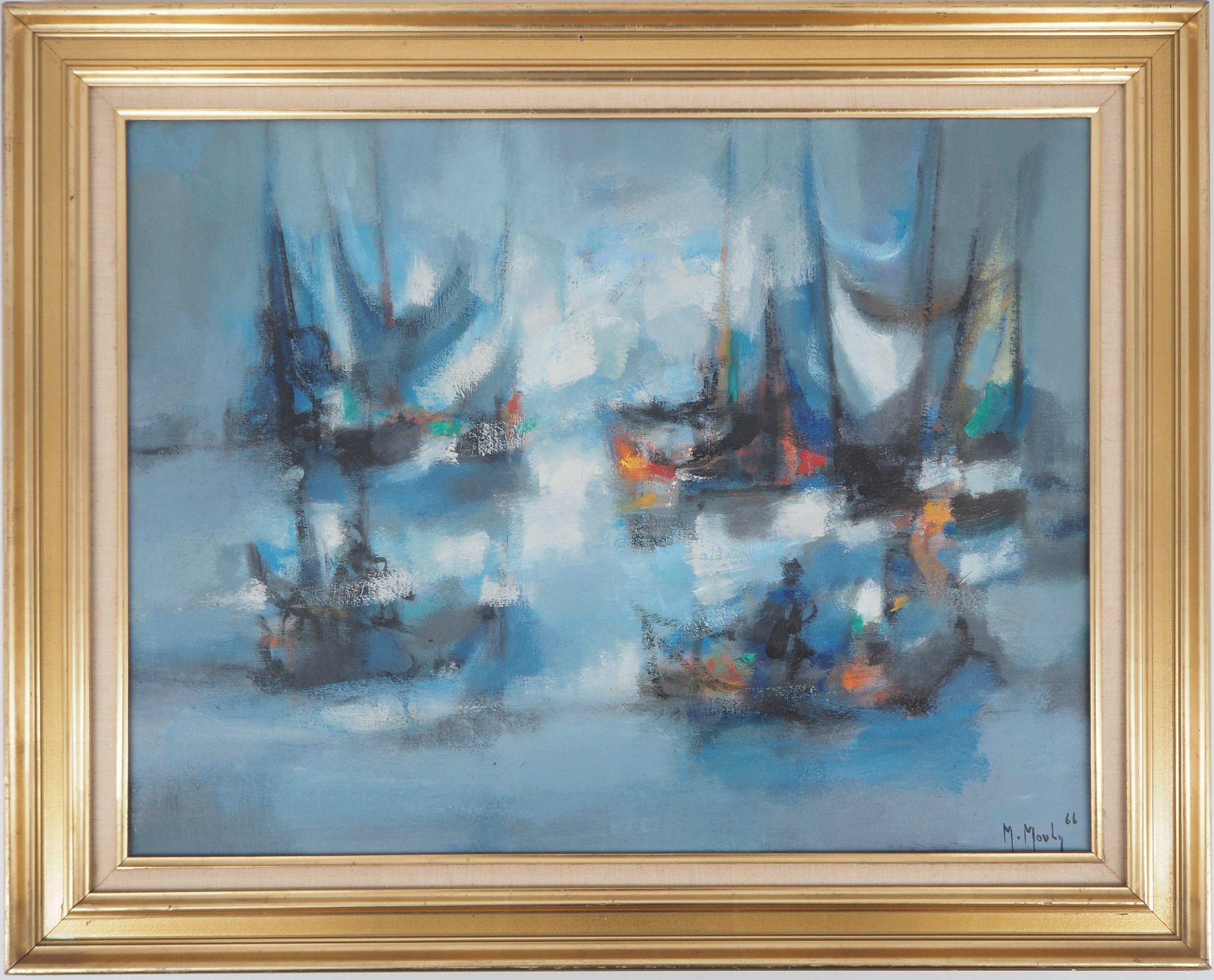 Marcel Mouly Landscape Painting - Boats : The Blue Sails - Original oil painting on canvas, Handsigned