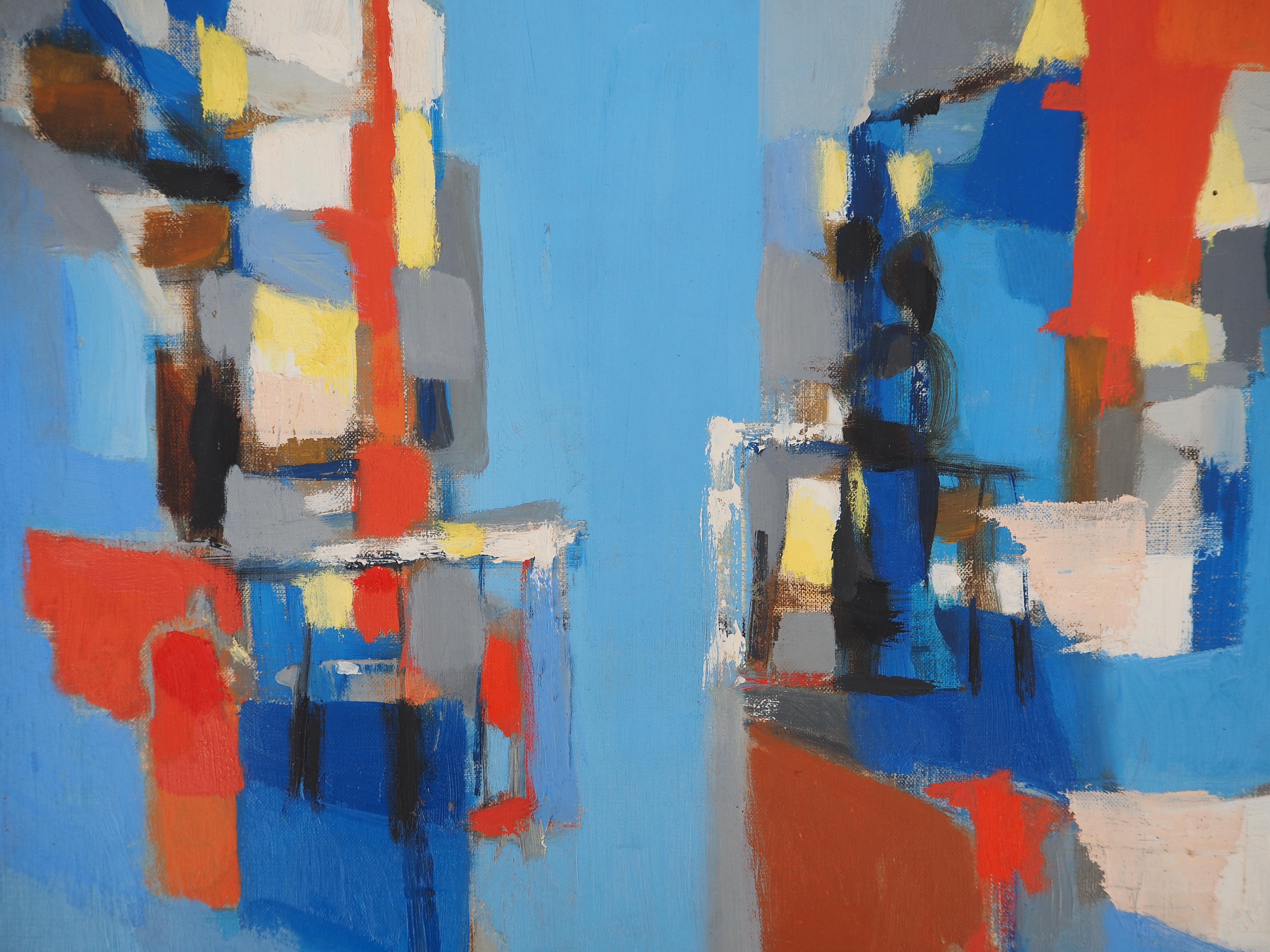 Strada colorata in Spagna - Pittura ad olio originale su tela, firmata da una mano 3