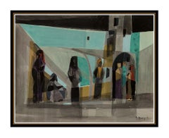 Marcel Mouly Authentic Gouache Painting Original Cubism Portrait Signed Artwork